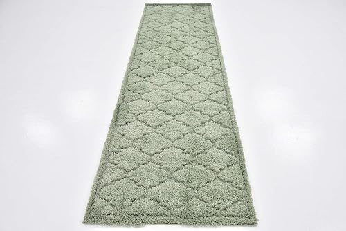 Vista 113 de Unique Loom Trellis Shag Collection Plush Geometric Modern Moroccan Lattice Green Runner Rug (2' 0 x 6' 7)