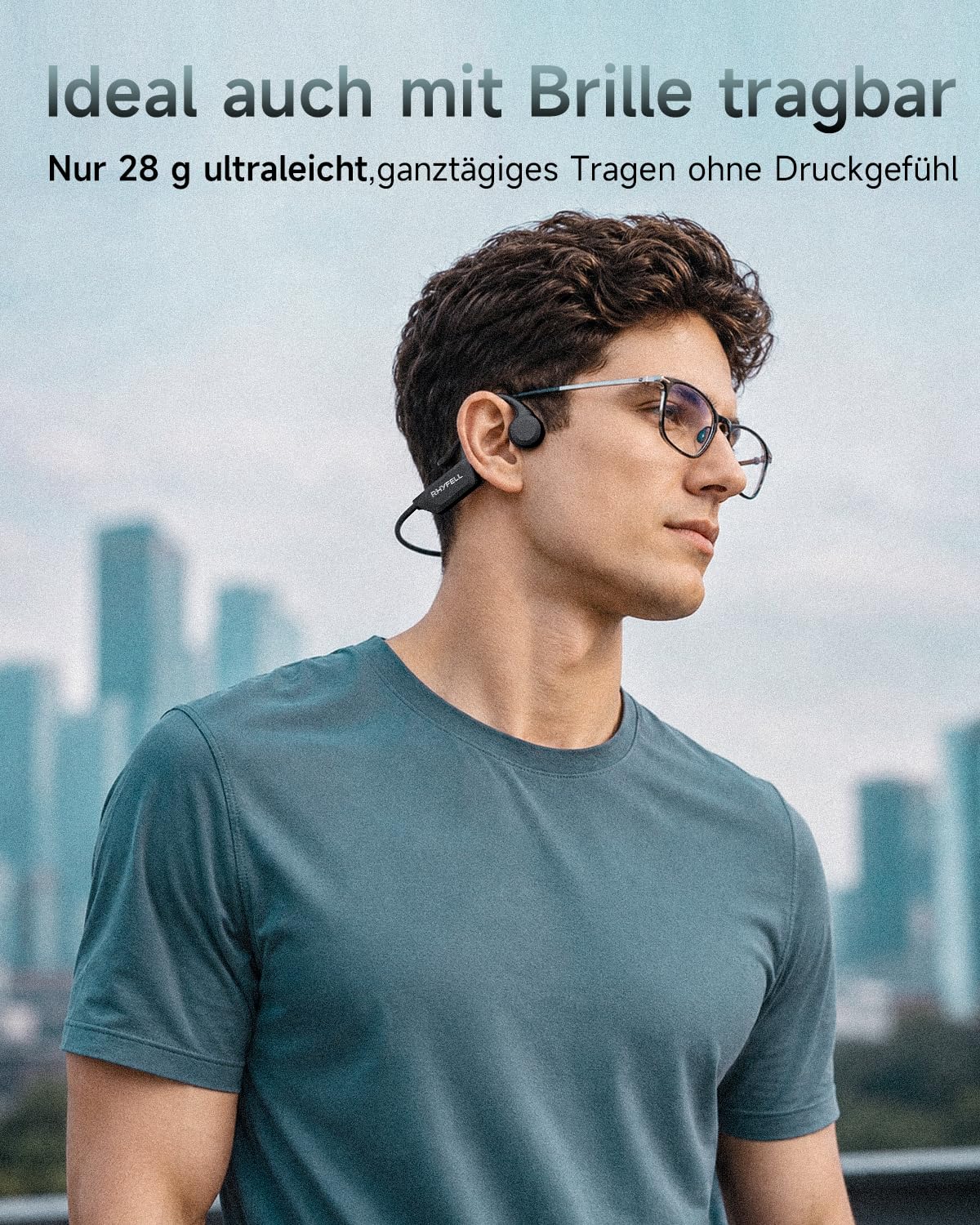 Knochenschall Kopfhörer, Sportkopfhörer Bluetooth 6.0, 8 Std Spielzeit, 28g Ultraleicht, USB-C, Geeignet für Laufen, Fitness, Schwarz