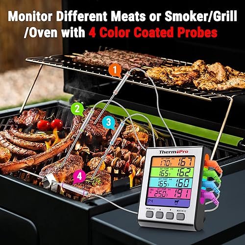 Vista 11 de Termómetro digital ThermoPro TP17 de doble sonda para cocinar carne, gran pantalla retroiluminada LCD, termómetro con temporizador para ahumador