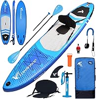 Vista 9 de Freein Tabla de remo inflable de 10 pies 6 pulgadas/11 pies, capacidad 2 en 1 SUP/Kayak con asiento ajustable, adaptador de bomba eléctrica, azul mar