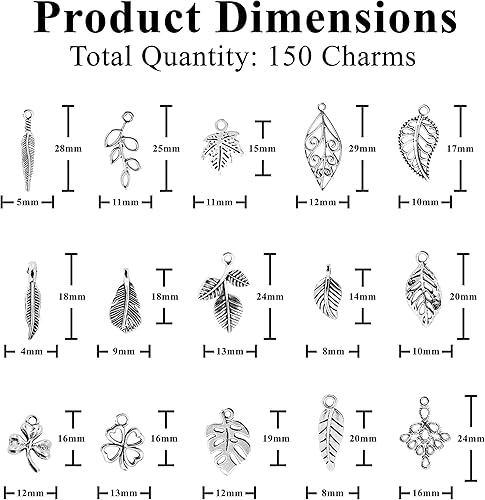 Miniatura 3 de Mandala Crafts 150 dijes de hojas de metal surtidos, dijes de otoño para hacer joyas, dije de hoja de otoño, cuentas de hoja de árbol para