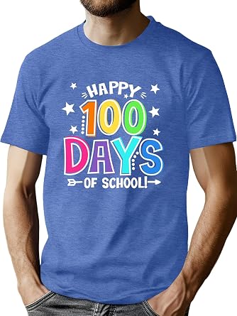 QAUN 100 Days of School Teacher Shirts for Men 100th Days Graphic Tops Teacher Tshirt Teach Short Sleeve Tops