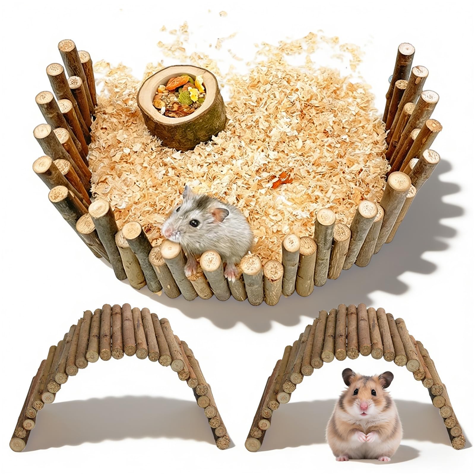 RTSHUK 3 Stück Hamster Holzzaun, Hamster Brücke 50cm Biegbare Ratte Leiter Spielzeug Flexibles Weidenbrücke Nager Holzzaun Meerschweinchen Zubehoer für Rennmaus Chinchilla Hasen (23 x 12 cm)