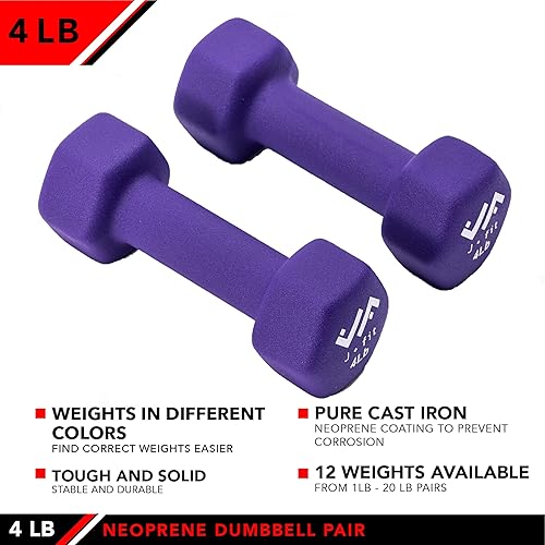 Miniatura 3 de JFIT Dumbbell Pairs or Sets  Neoprene & Vinyl Coated Hand Weights for Home Gym, Strength Training, Aerobics, Cardio Exercise and Fitness