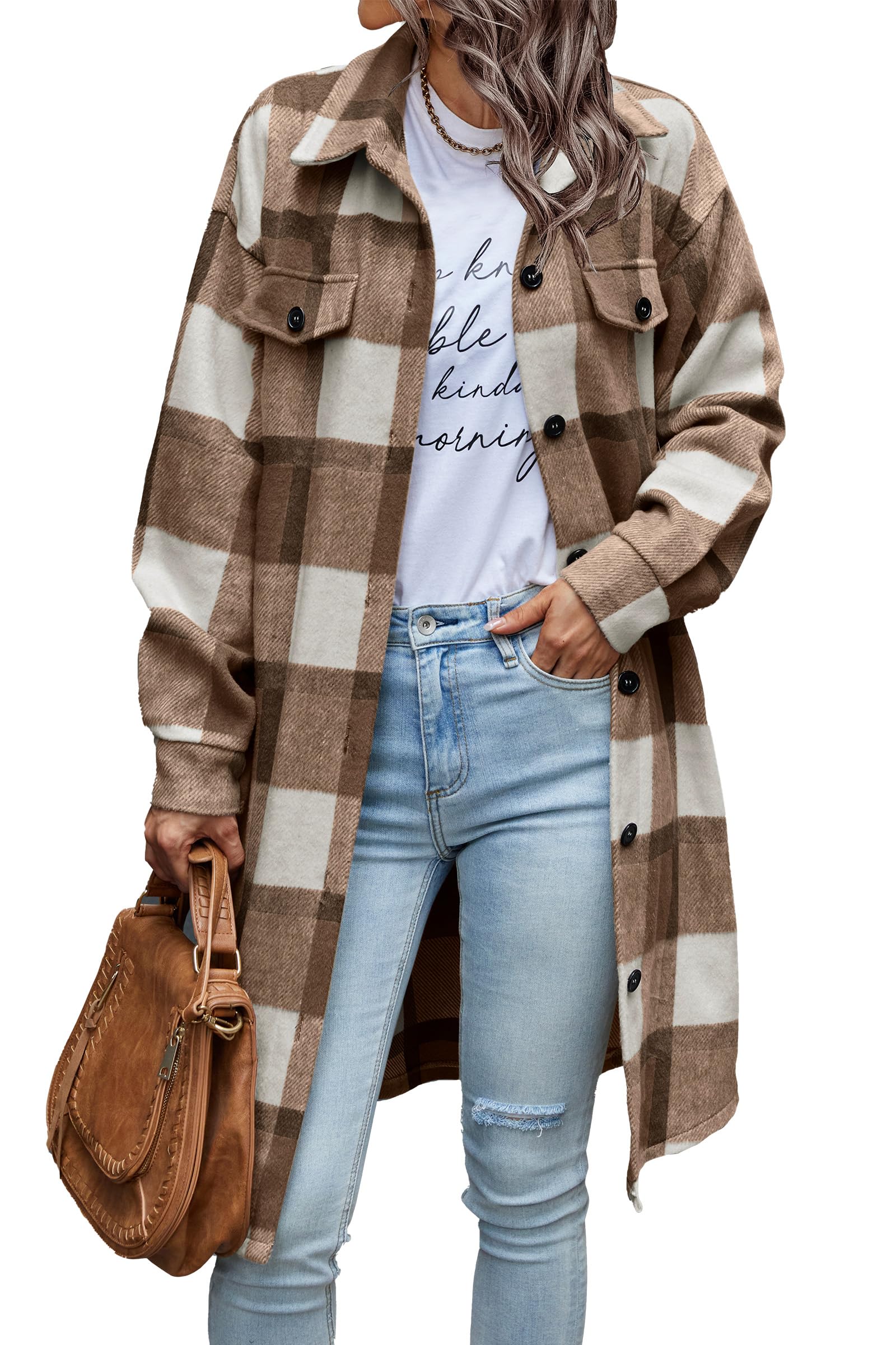 prettygarden Women's Plaid Shacket 2024 Long Sleeve Button Up Flannel Shirt Winter Tartan Jacket Woolen Coats-picture-51