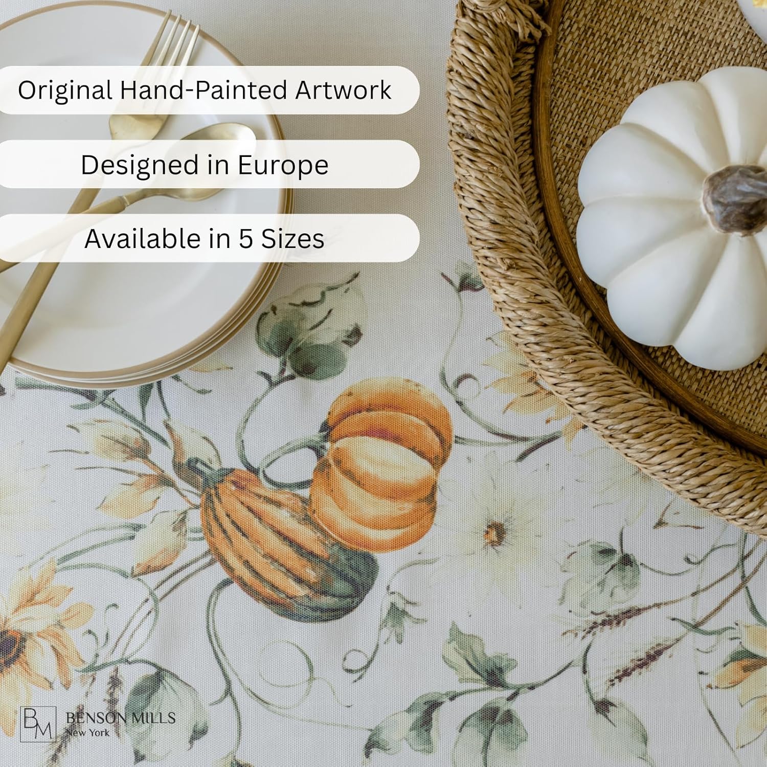 Benson Mills Fabric Table Cloth, Décor for Fall, Harvest, and Thanksgiving Tablecloth (Autumn Bounty, 60" x 120" Rectangular)