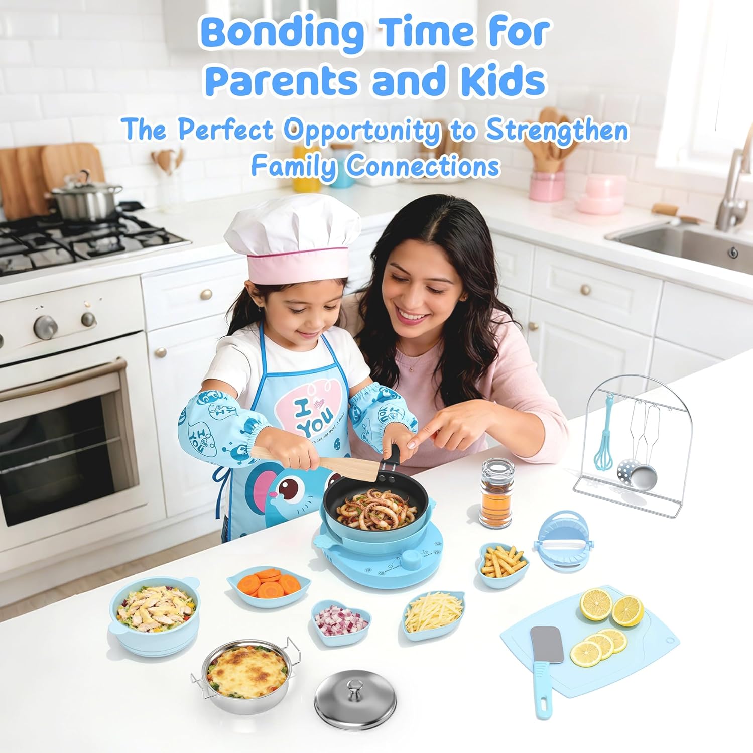 Gotoofun Kids Cooking Set Real for Beginners, 28PCS Mini Kitchen Starter Set with Safe Knife, Easy Cooking Toys for Boys Girls Ages 8-12, Blue