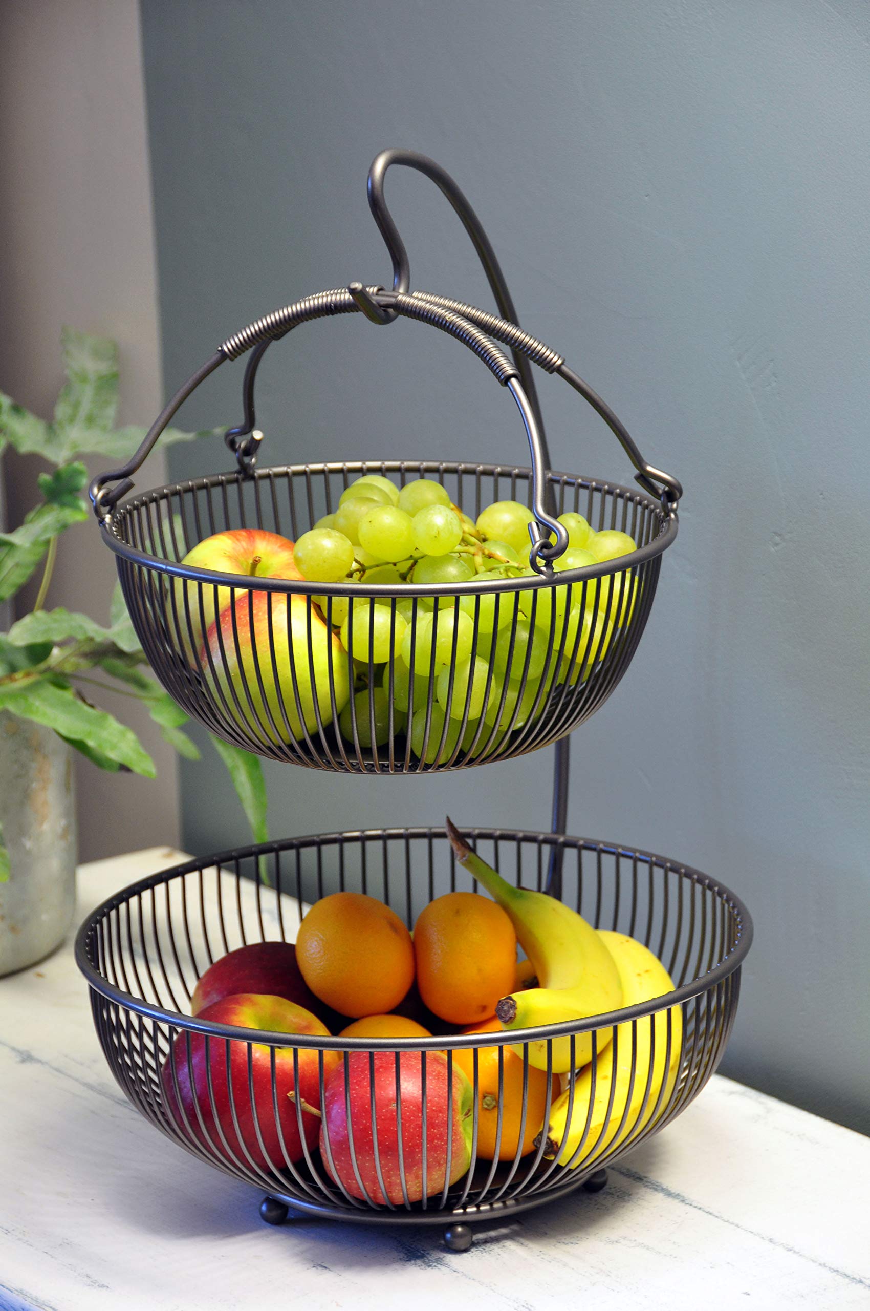 Moderne Obst Etagere // Metall // Schwarz // 3-teilig // zwei große Obstschalen & Bananenhalter