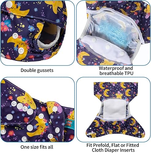 Miniatura 3 de ALVABABY 6 fundas para pañales de tela y 1 bolsa húmeda y seca, lavable y reutilizable para pañales preplegado con bolsa multifuncional, insertos de
