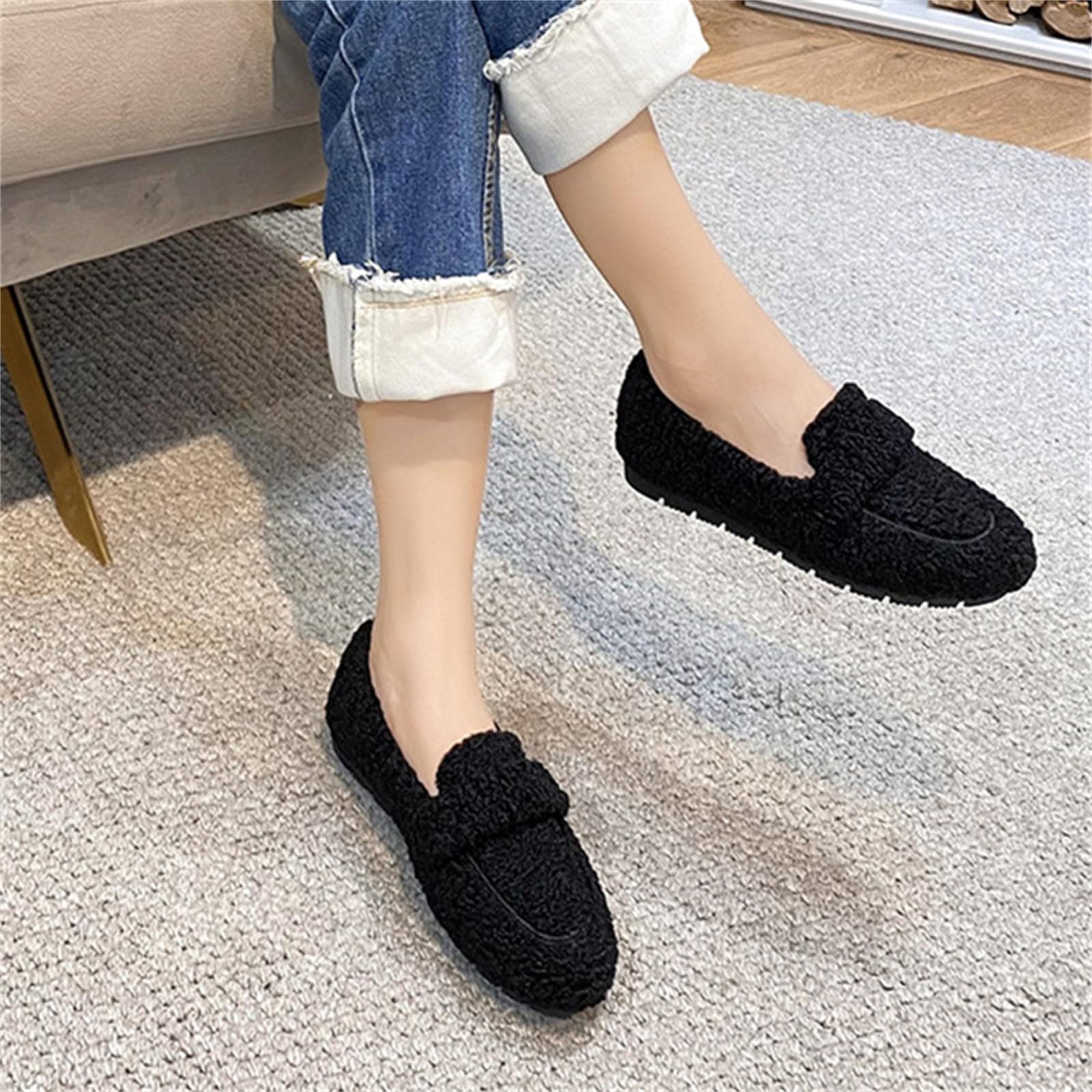 MEIION WOLFF Plüsch Pantoffel Schuhe Damen Winter Hausschuhe, Warm Weich, Memory Schaum, Rutschfest Bequem