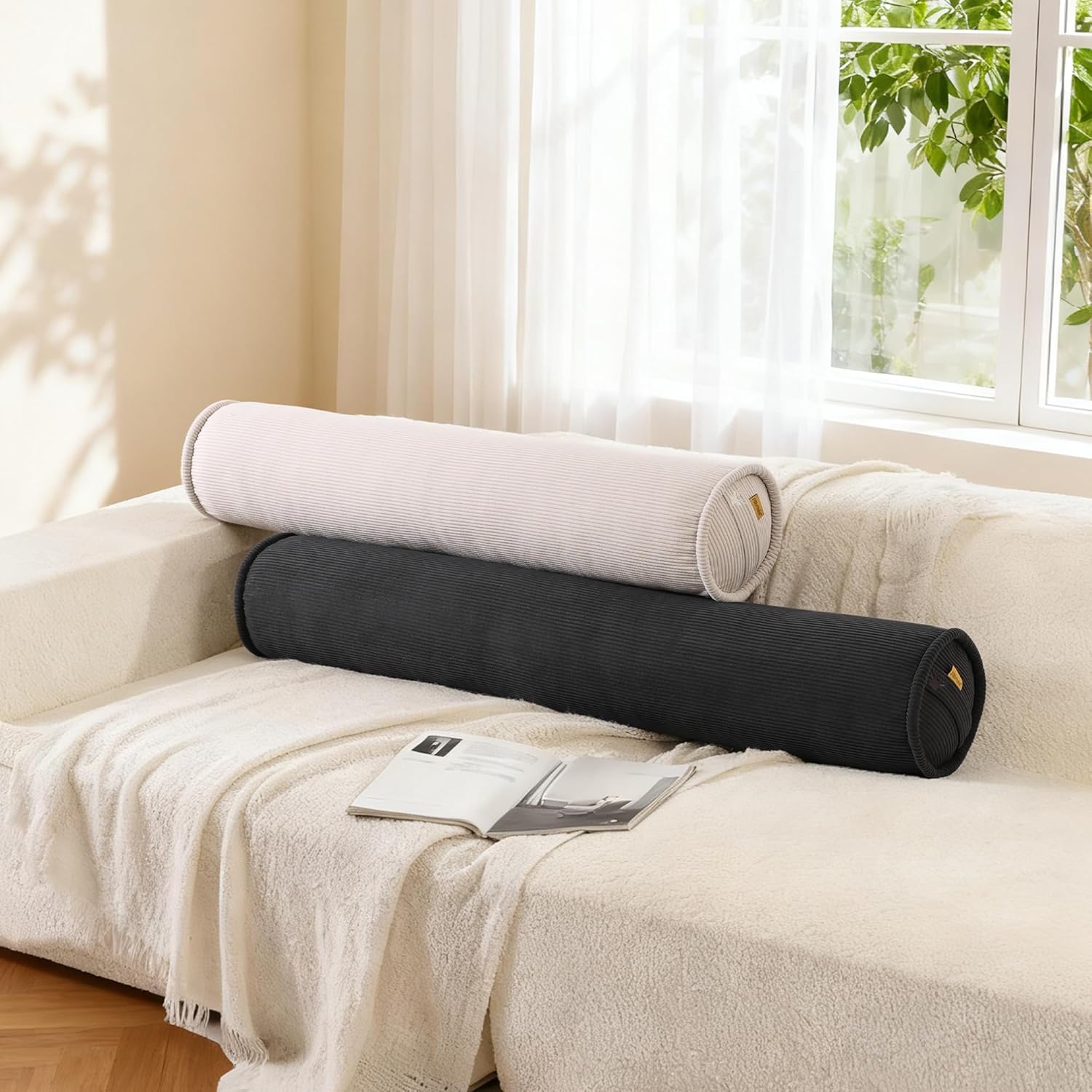 Body Pillow for Adults – Corduroy Long Round Bolster Pillow for Bed, Cuddle Pillow with Full Support for Side Sleepers & Restful Sleep,47 x 7.87 Inches,Lamp Black - Image 8