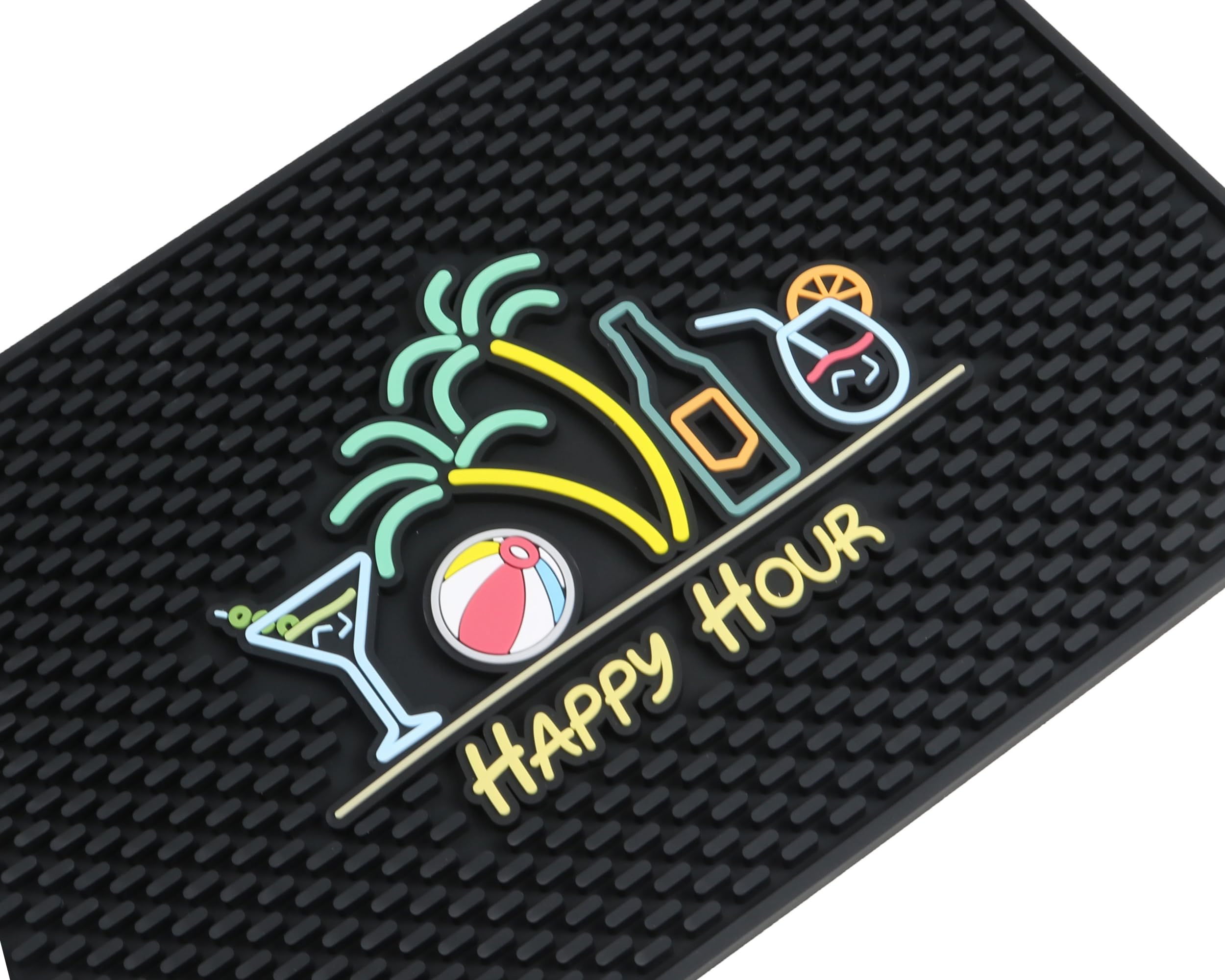Bar Mats for Countertop, Tiki Bar Decor Happy Hour Mat, 18x12 Mat with Martini, Beach Ball, Palm Trees, Beer Bottle and Cocktail Design - Outdoor Tiki Bar Mat, Tiki Decor Bar Mats for Bartending