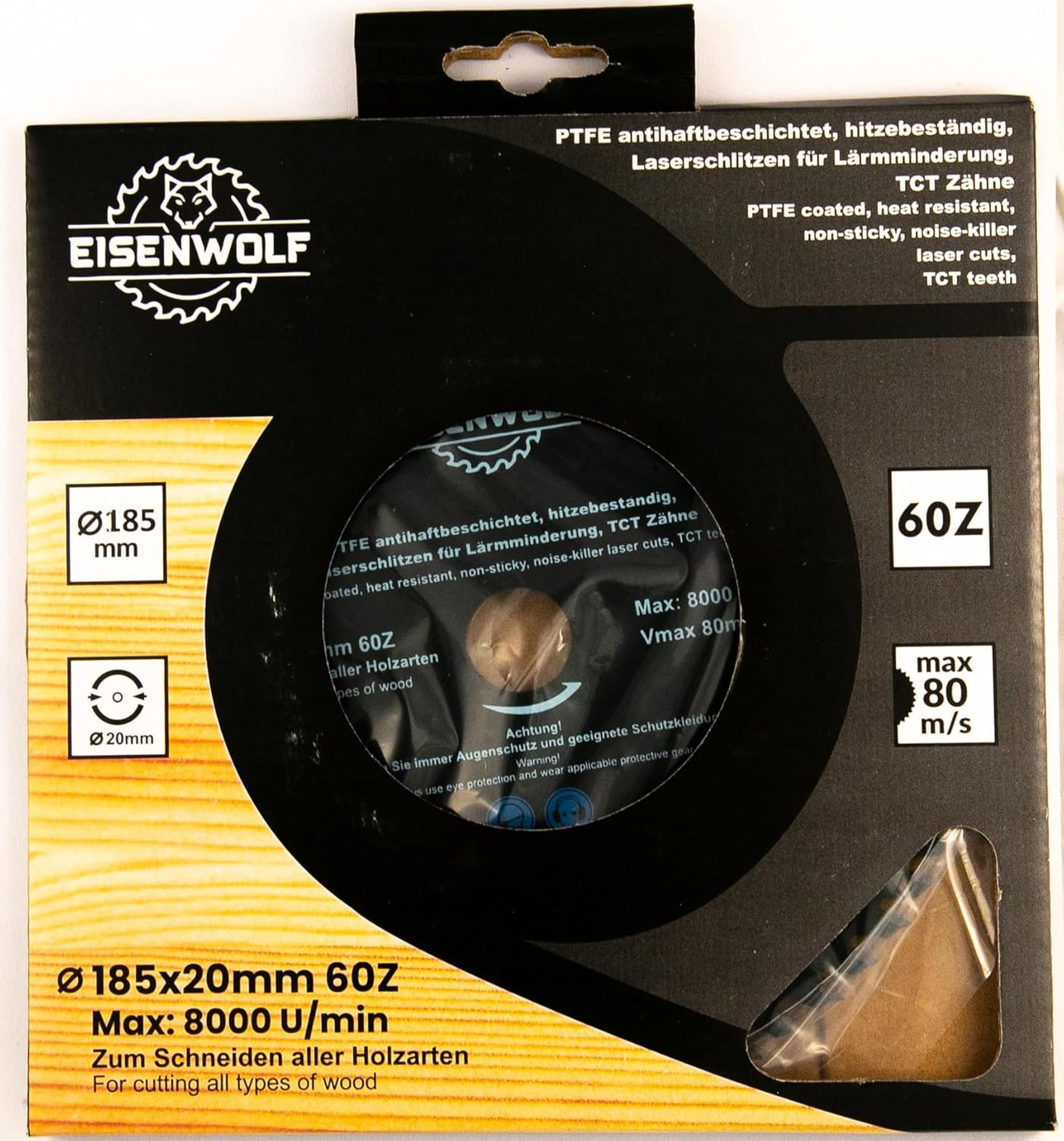 Lame De Scie Circulaire Saxton TCT 185 Mm, 80 Dents, Alésage 20 Mm (bague 16 Mm Incluse) - Pour Bois, MDF, Plastique, Aluminium