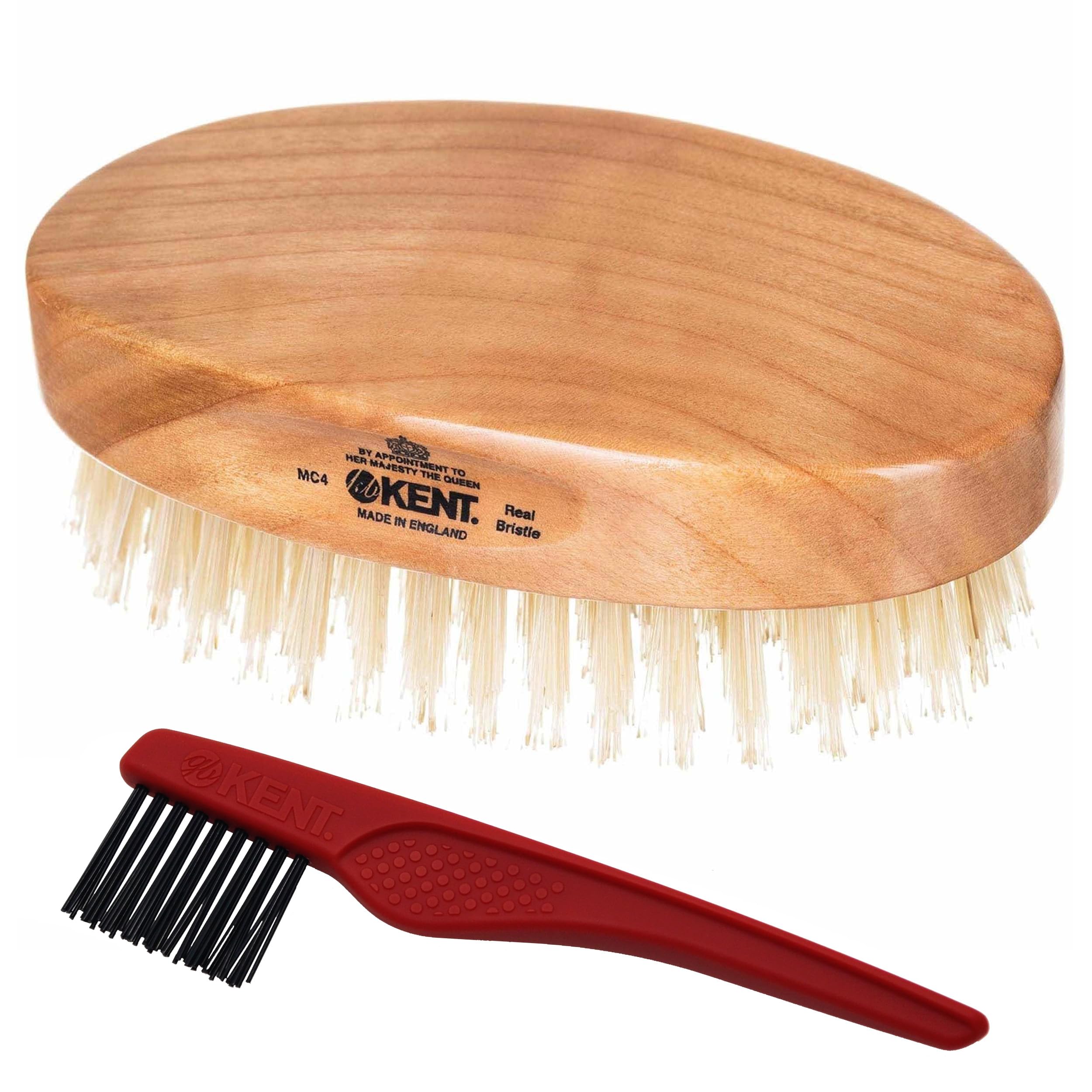 MC4 Men's Hair and Beard Brush Kit: Exfoliating Natural Boar Bristle Hair Brush, Cherrywood Base with Firm Bristles for Coarse Hair Types - LPC3 Brush Cleaner - Premium Grooming Set