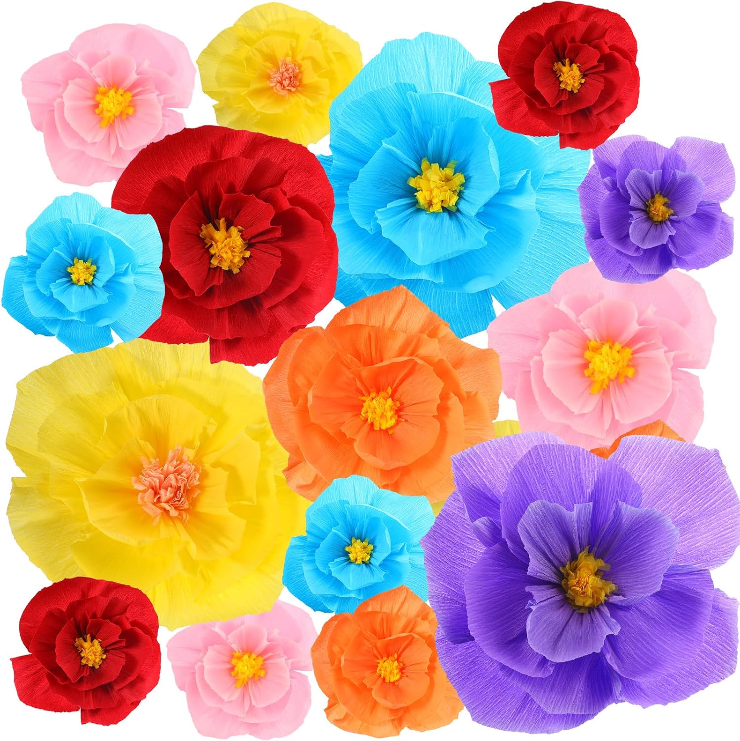 TaoBary 18 Pieces Mexican Paper Flowers Fiesta Crepe Paper Flowers Carnival Tissue Flowers Mexican Party Decorations for Wedding Birthday Cinco De Mayo Party 12,10,8 Inch(White Color)