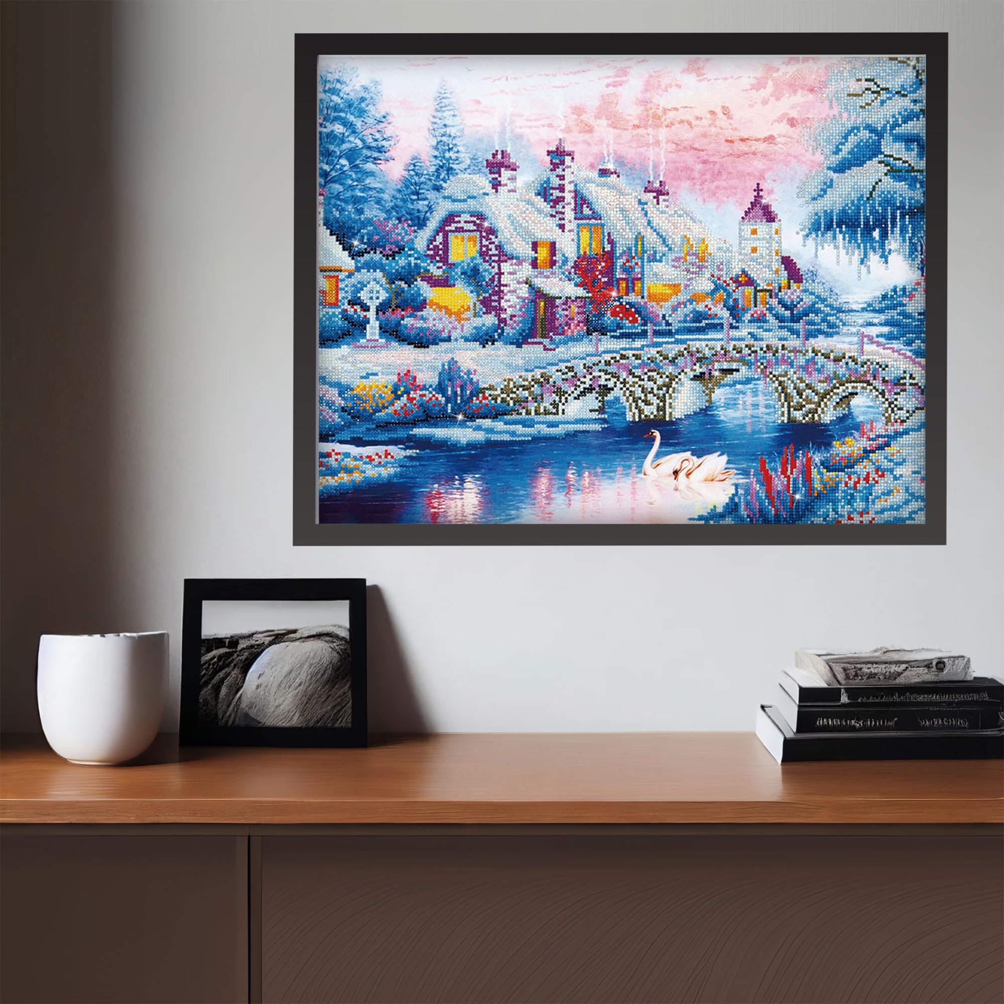 Kit de peinture au diamant, village d'hiver