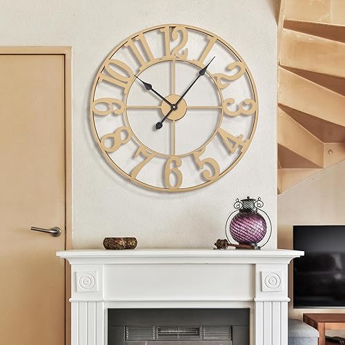 Vista 35 de Large Wall Clock, Metal Retro Roman Numeral Clock, Modern Round Wall Clocks Almost Silent, Easy to Read for Living Silver