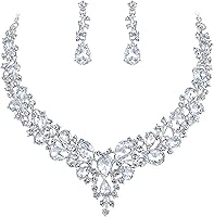 BriLove Women's Bridal Austrian Crystal Teardrop Necklace & Dangle Earrings Set - Wedding Jewelry Gift