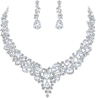 BriLove Women's Bridal Austrian Crystal Teardrop Necklace & Dangle Earrings Set - Wedding Jewelry Gift