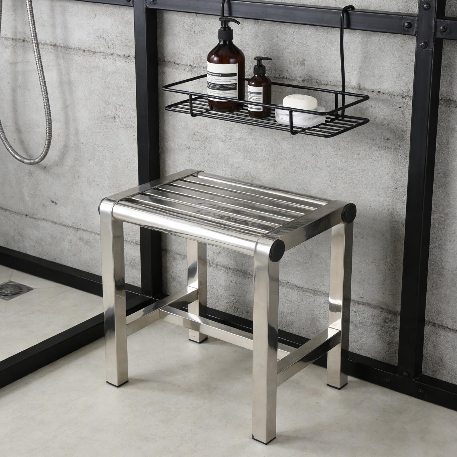Taburete de Ducha de Acero Inoxidable Asiento Grueso y Antideslizante para Baño Compacto, Limpieza Sencilla y Uso en Hogar para Personas Mayores