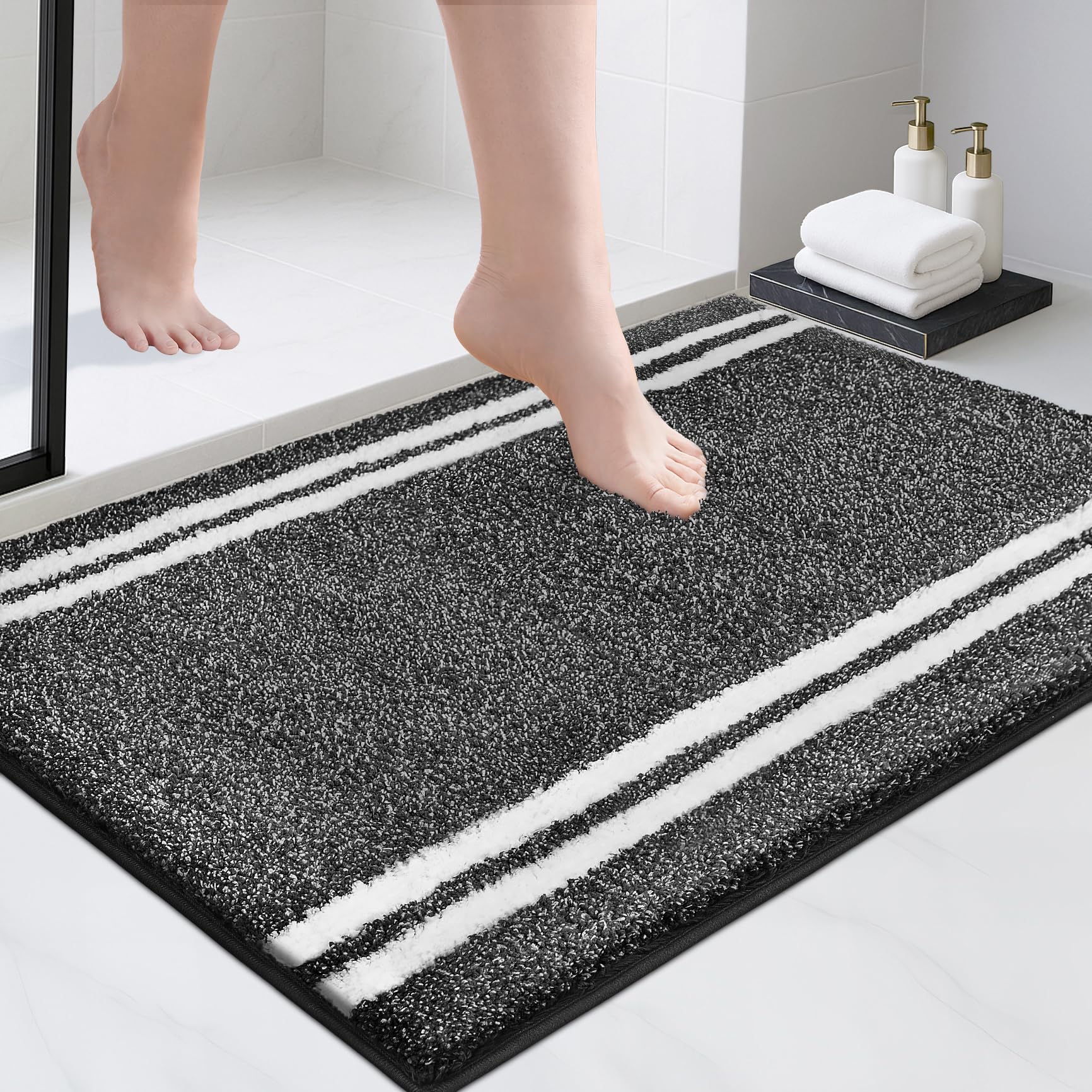 PURRUGS Bathroom Rug Non-Slip Machine Washable 24" x 36", Super Absorbent and Quick Dry Shaggy Microfiber Bath Mat, Extra Soft and Plush Bath Rug for