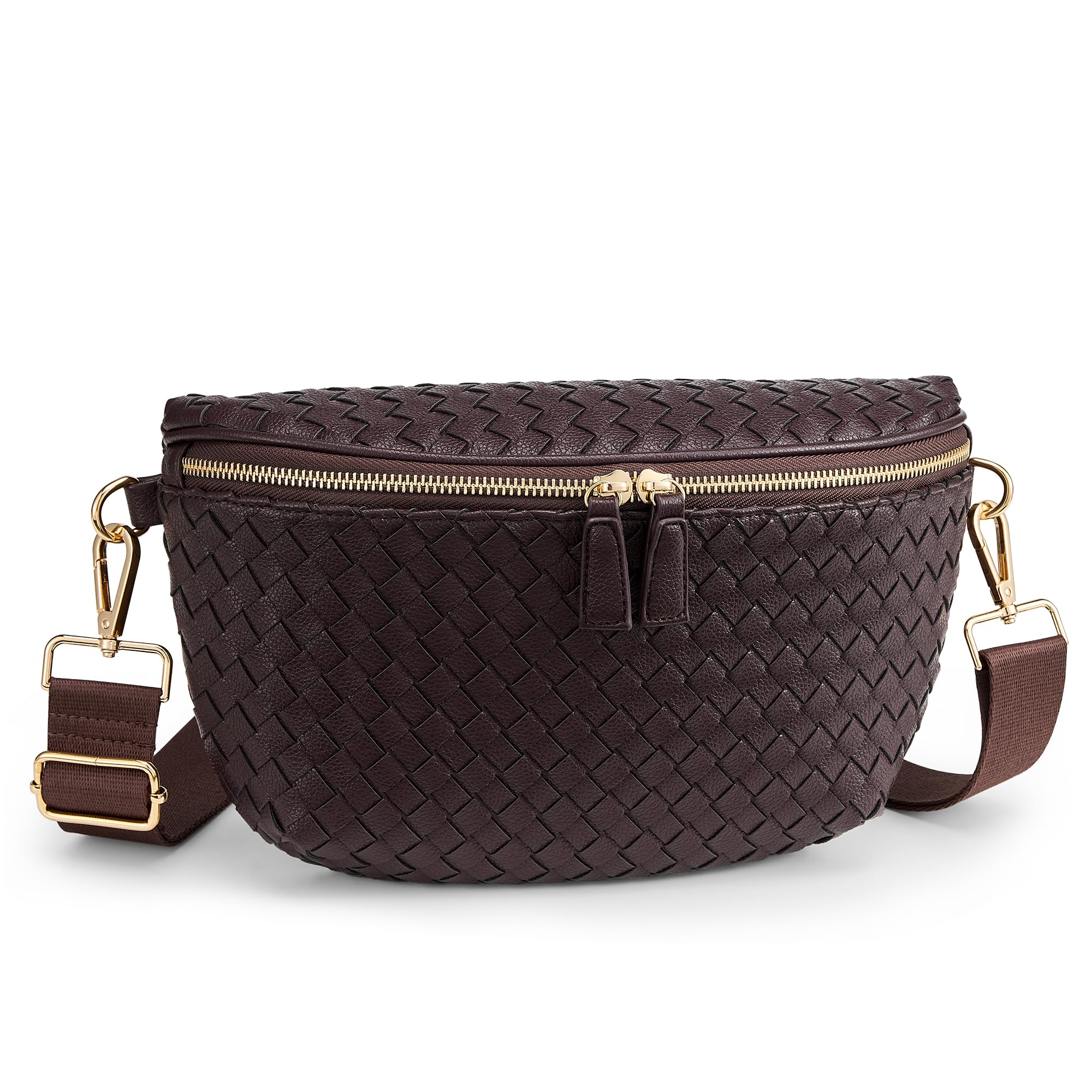 KALIDI Woven Crossbody Bag for Women Travel Vegan Leather Belt Bum Bag