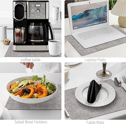 Miniatura 8 de MOSAYT Juego de 8 manteles individuales de vinilo resistentes al calor con posavasos, lavables y lavables, 100% impermeables, a prueba de aceite, de