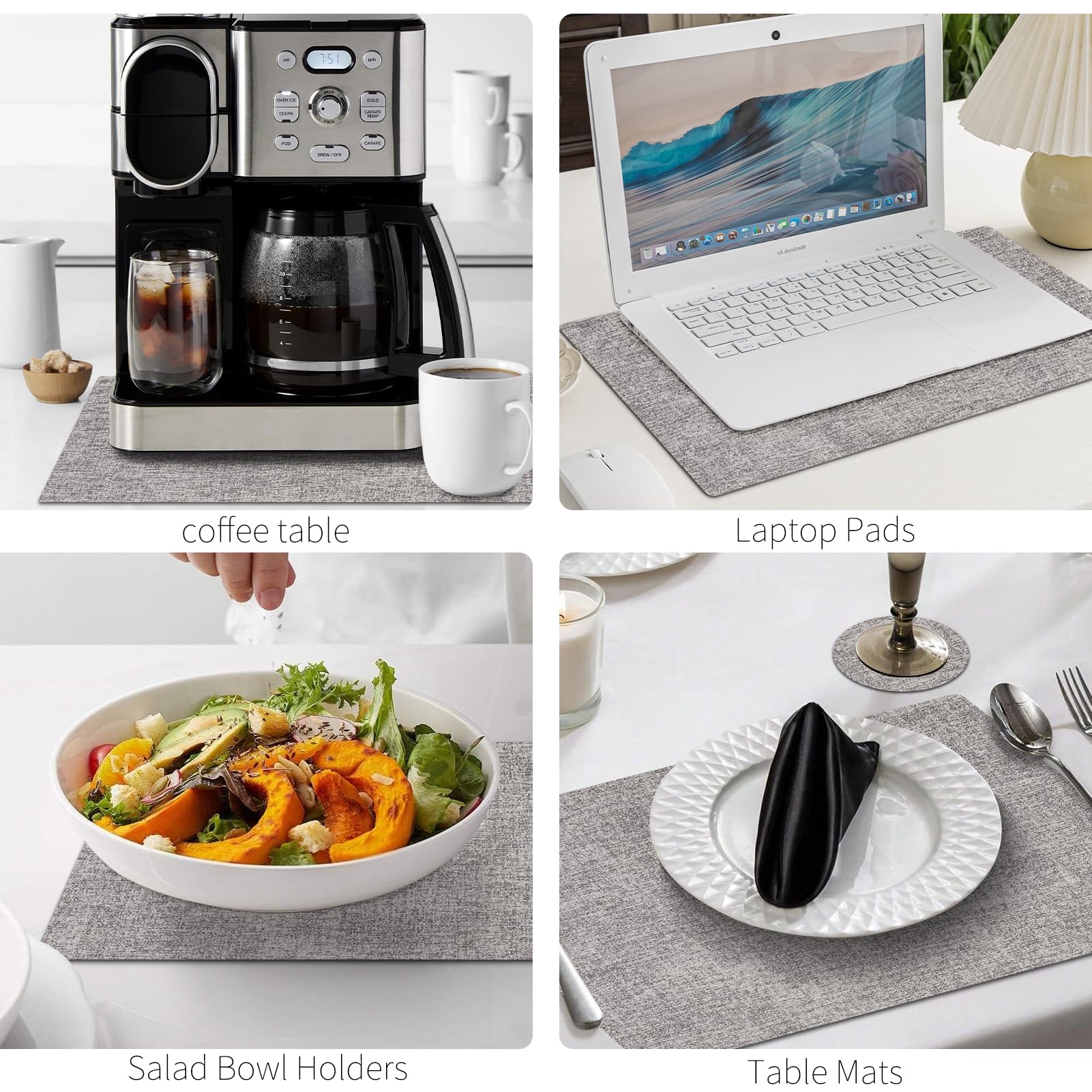 MOSAYT Juego de 4 manteles individuales de vinilo resistentes al calor con posavasos, 100 % impermeables, lavables, de piel sintética, para cocina, comedor, fiesta al aire libre, 12 x 18 pulgadas,