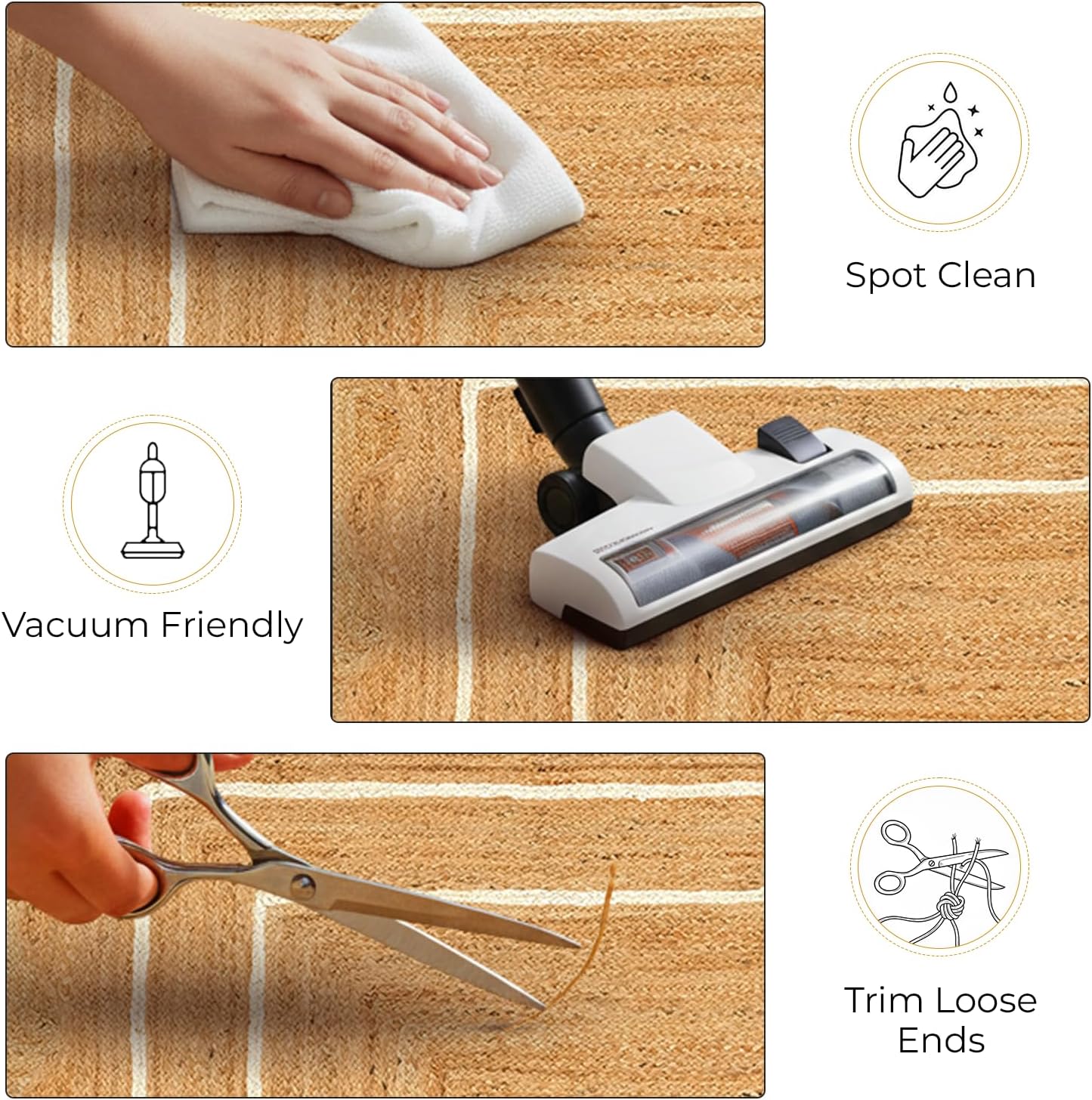 GRUHUM Jute Area Rug 2'x3' ft Wave Scalloped Natural Ivory Border Handwoven Boho Reversible Rustic Farmhouse Soft Braided EcoFriendly Rug - Indoor Livingroom Kitchen Hallways Entryway 2x3 ft Doormat