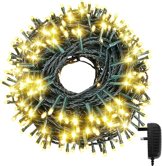 Fulighture Fairy Lights Mains Powered, 65.62ft 200 LEDs Green Cable String Lights for Bedroom, Garden, Patio, Gazebo, Wedding, Party, Christmas Decor