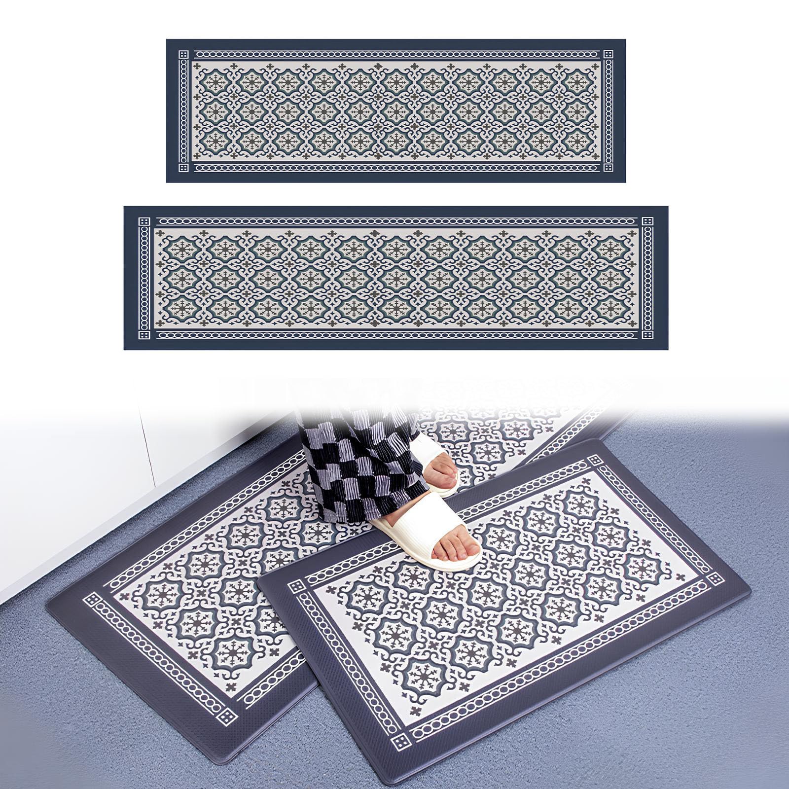 Tapis anti-fatigue en cuir pour bureau debout - 45 x 150 cm + 45 x 180 cm - Coussin de sol ergonomique avec rembourrage épais pour bureau, cuisine et atelier - Confort
