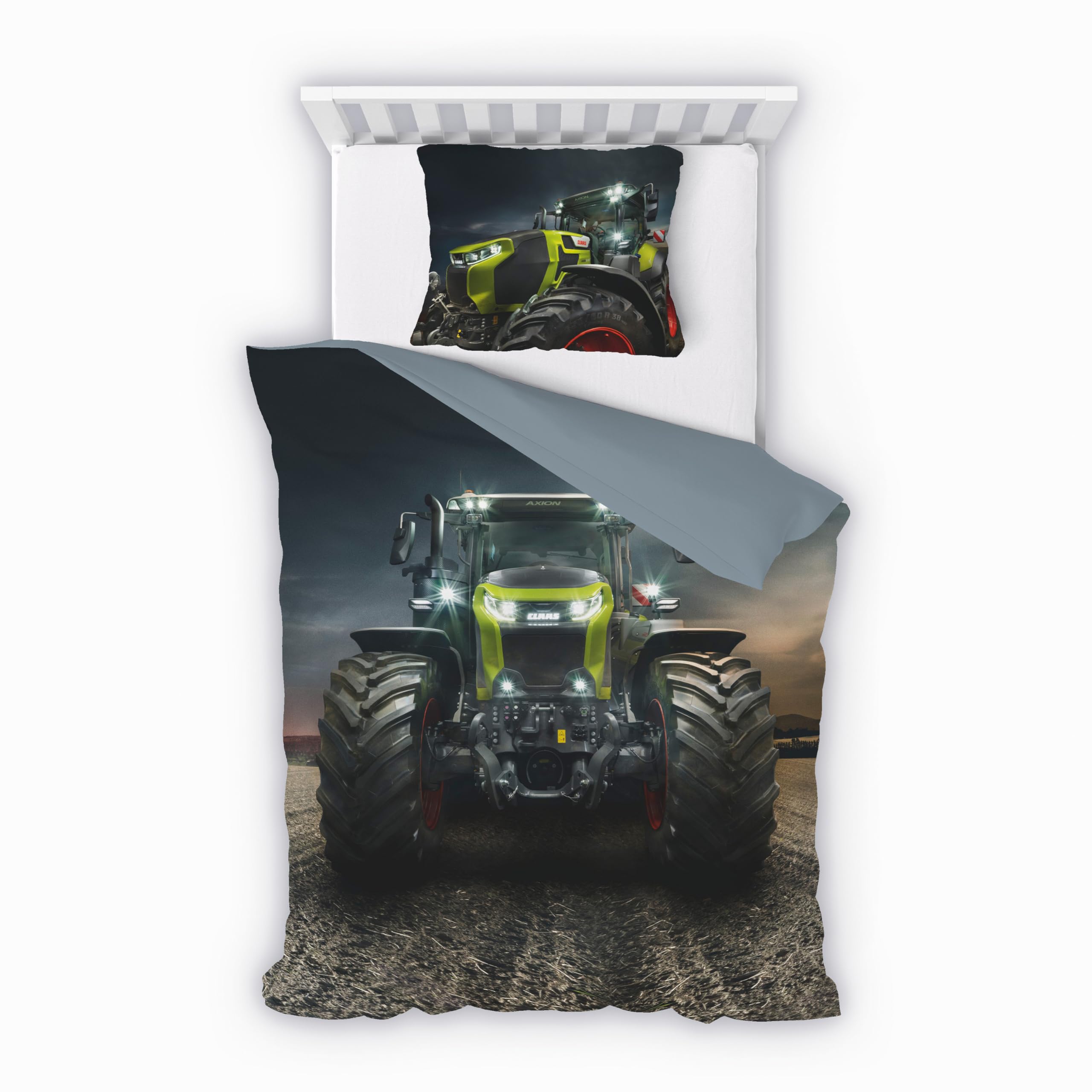 Träumschön Premium Jungen Bettwäsche 135x200 + 80x80 cm - CLAAS Axion Traktor Motiv - Sommer Bettwäsche aus Baumwolle – Weich