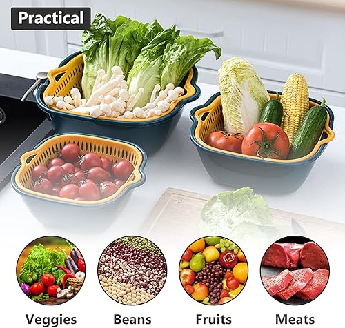 Miniatura 4 de Juego de colador de cocina, juego de colador de plástico, colador de alimentos portátil, 6 recipientes de drenaje y cesta para lavar y drenar