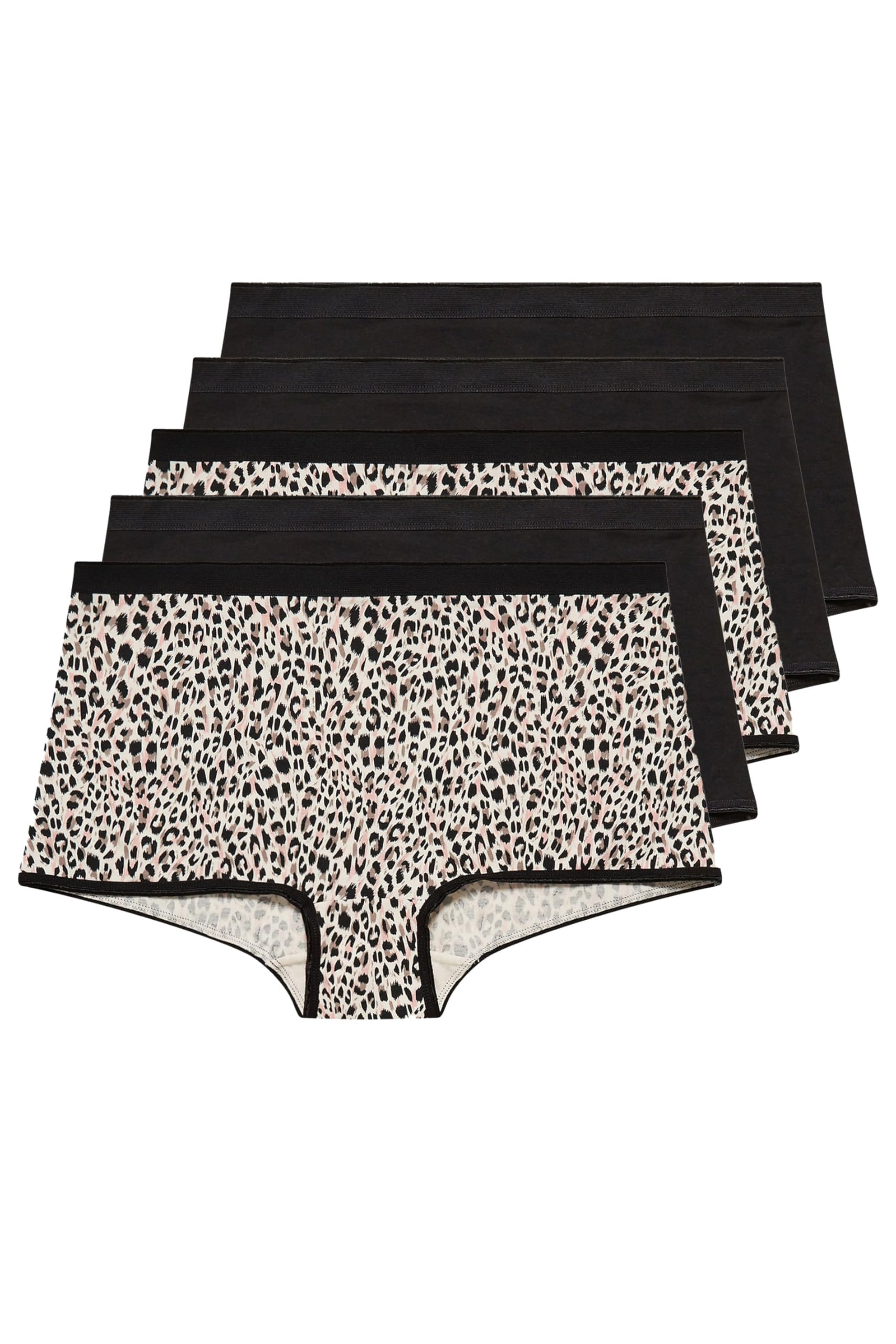 Yours Women's Black 5 Pack Animal Print Shorts In | Size: 30-32