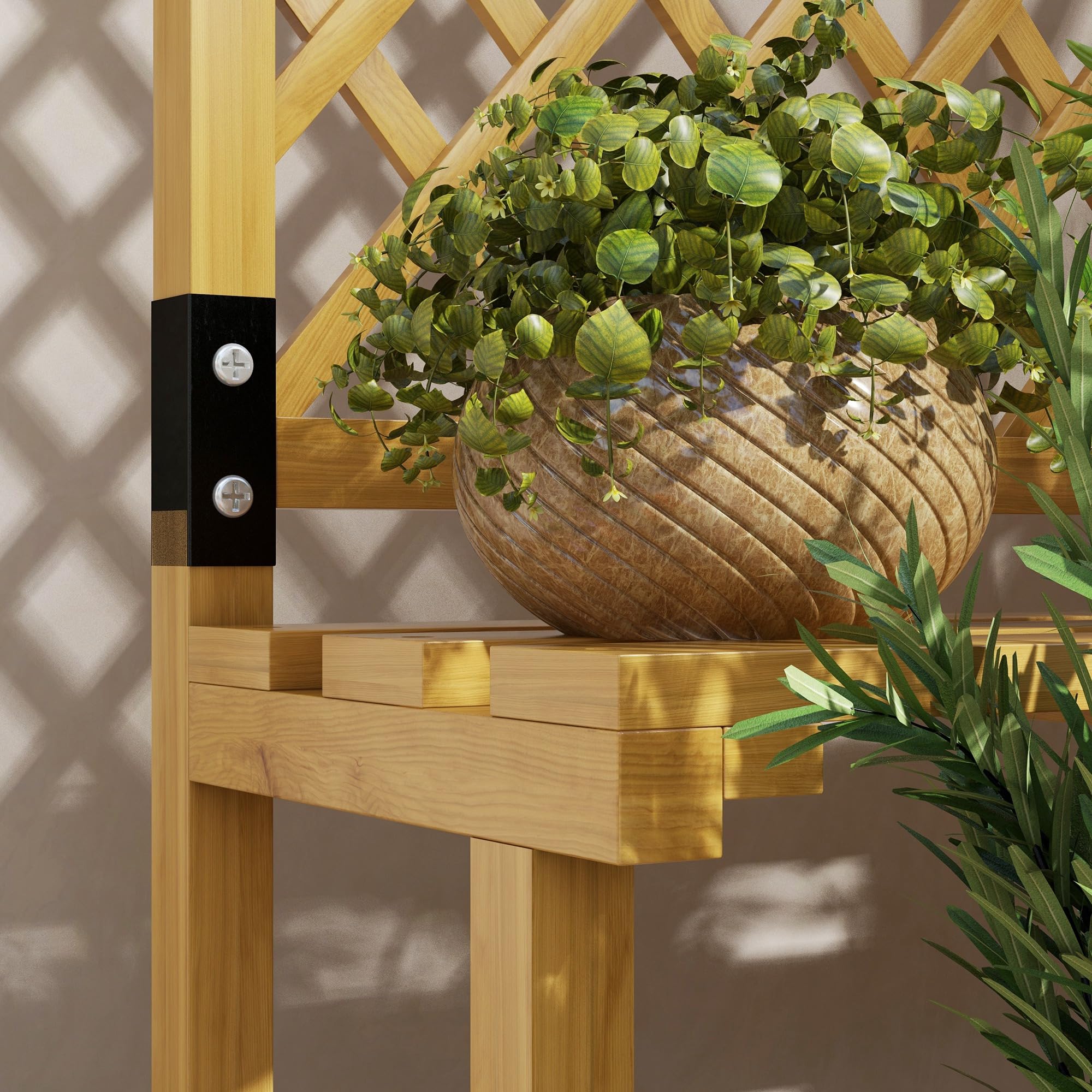 Outsunny Blumentreppe mit Rankhilfe 2 Stufen Dach 60 x 50 x 166 cm Gelb | Pflanzentreppe Für Innen Außen, Holz Blumenständer, Mehrstöckig Blumenregal Für Garten Balkon