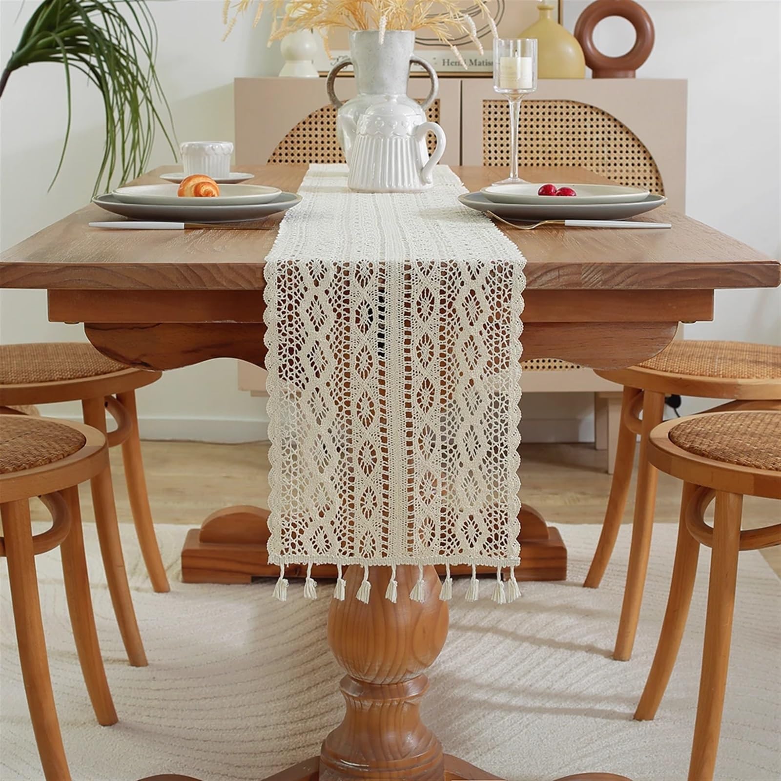 Chemin de table beige luxueux en coton mélangé de haute qualité pour intérieur chic