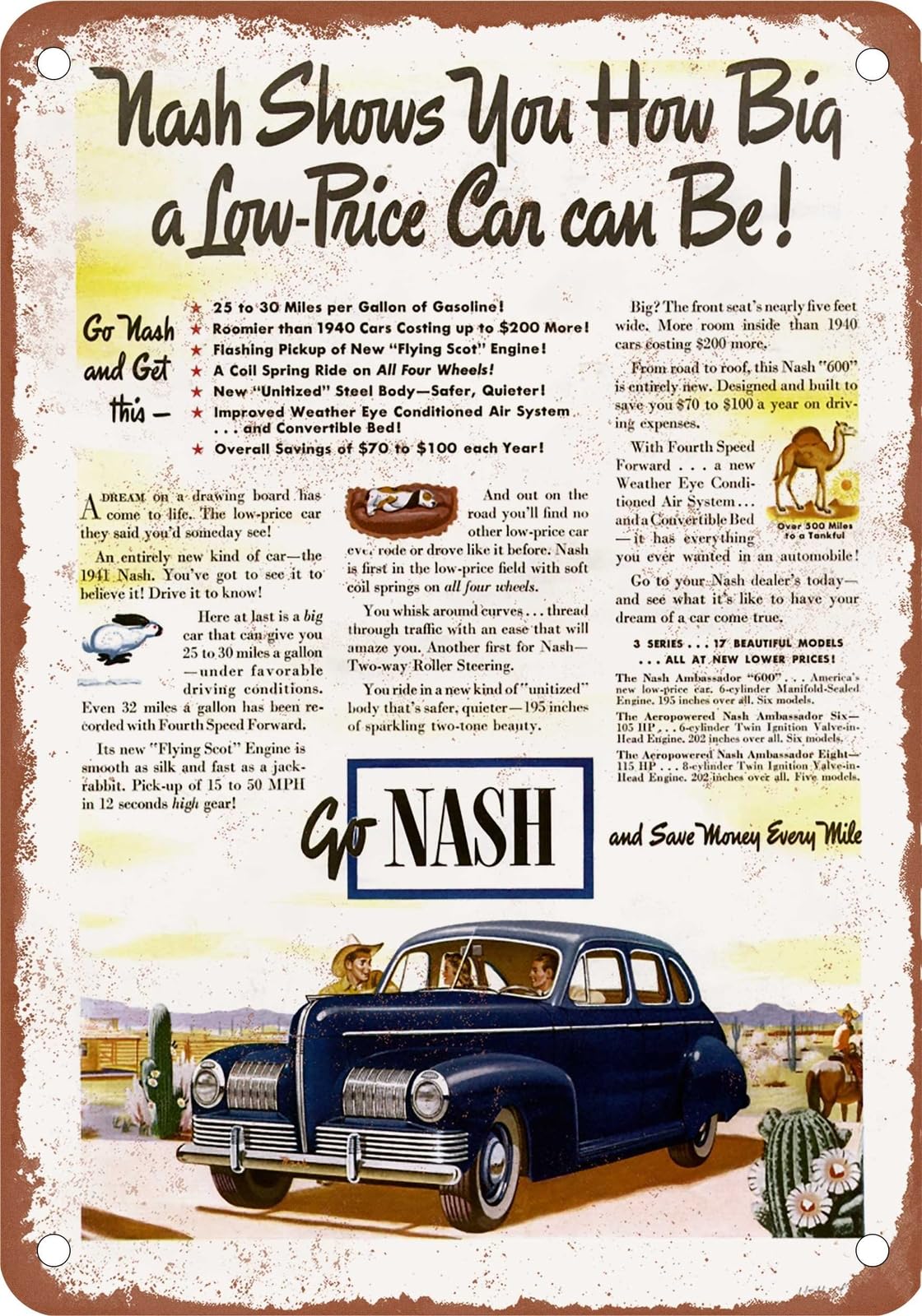 Miaomansenstore Metal Sign - 1940 Nash Vintage Ad 09 - Old Retro Rusty Look Home Decor