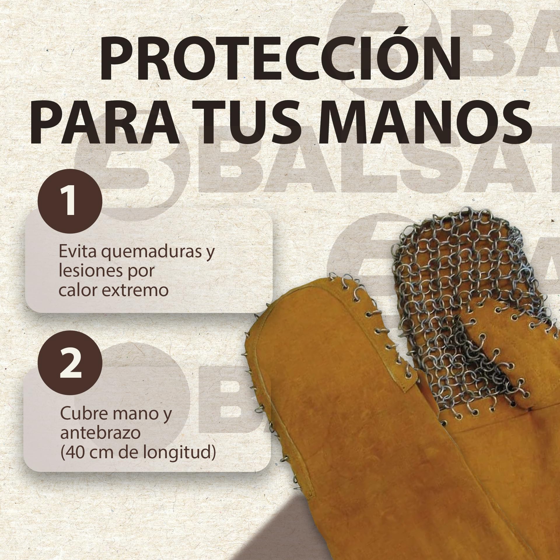 BALSAT Manoplas de Cuero con Serraje | para Horno de Cocina Profesional | Resistentes al Calor 500 °C | Manoplas para Barbacoa, Panadería y Cocina Industrial | Protección Térmica y Antideslizante
