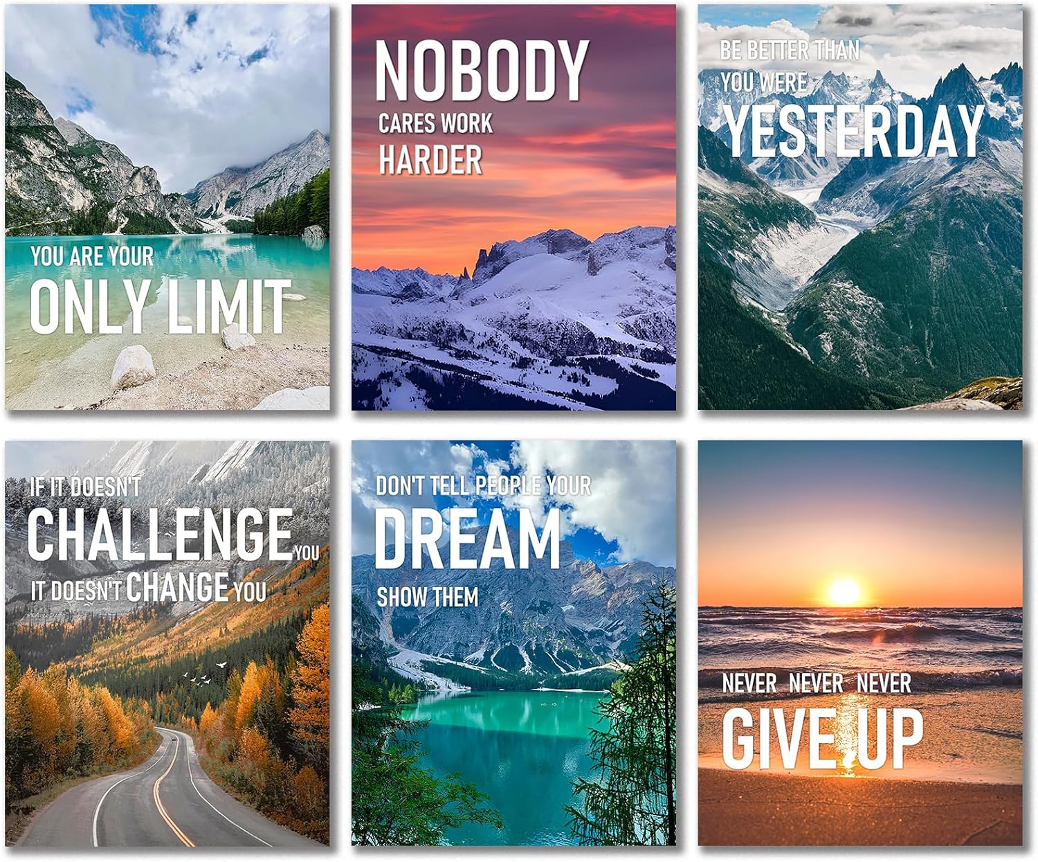 6pcs Motivational Wall Art Posters, Positive Office Decor Art Prints,Inspirational Quote Wall Art for Teens Living Room Office Classroom College Decoration, 8x10inch Unframed
