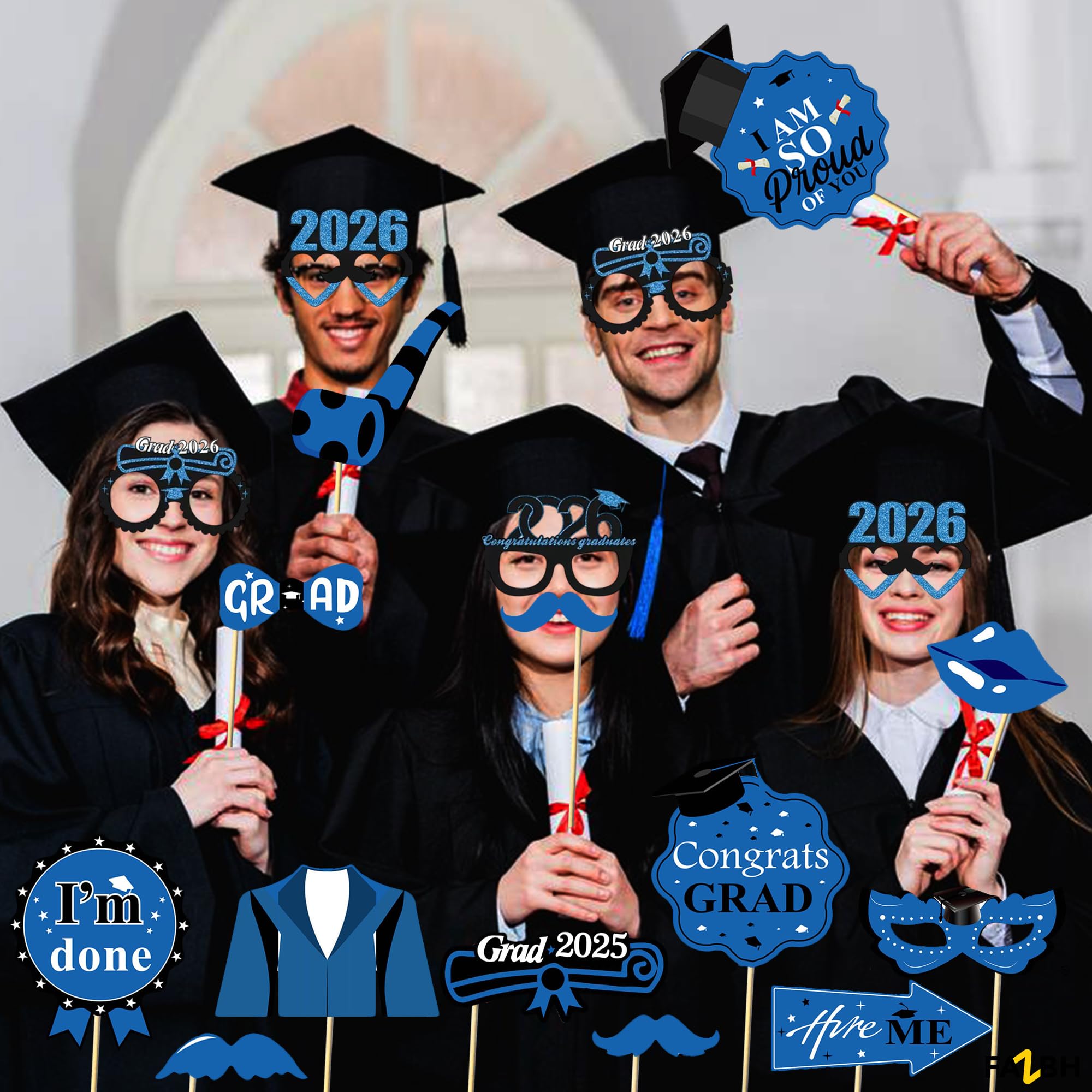 Juego de 36 accesorios y lentes para cabina de fotos de graduación, accesorios de graduación 2025 para sesión de fotos, accesorios de fotos de graduación, decoraciones de graduación