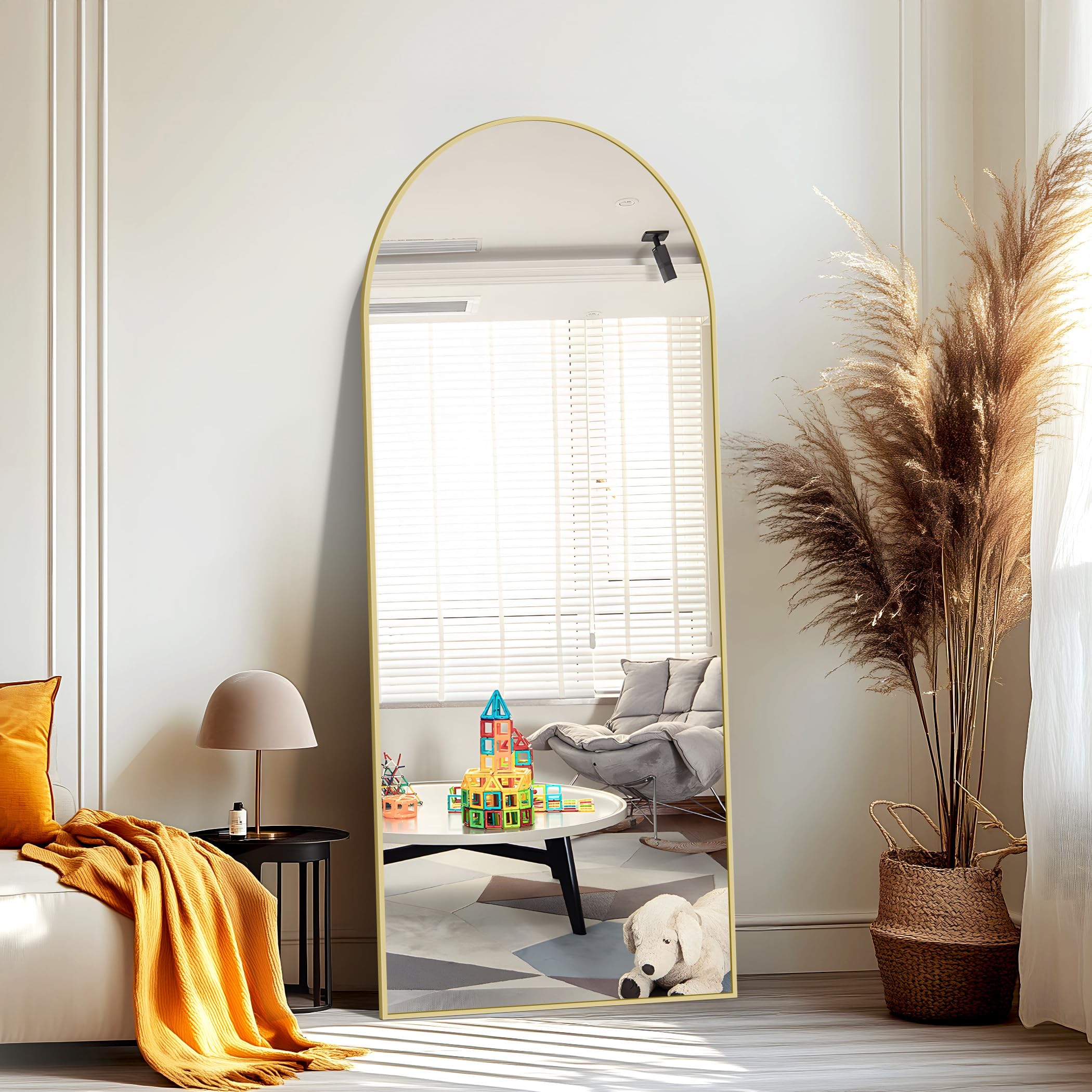 NIMURY Specchio da Terra 179x65 cm, Specchio ad Arco con Cornice in Alluminio oro per Bagno, Camera da Letto, Ingresso e Corridoio