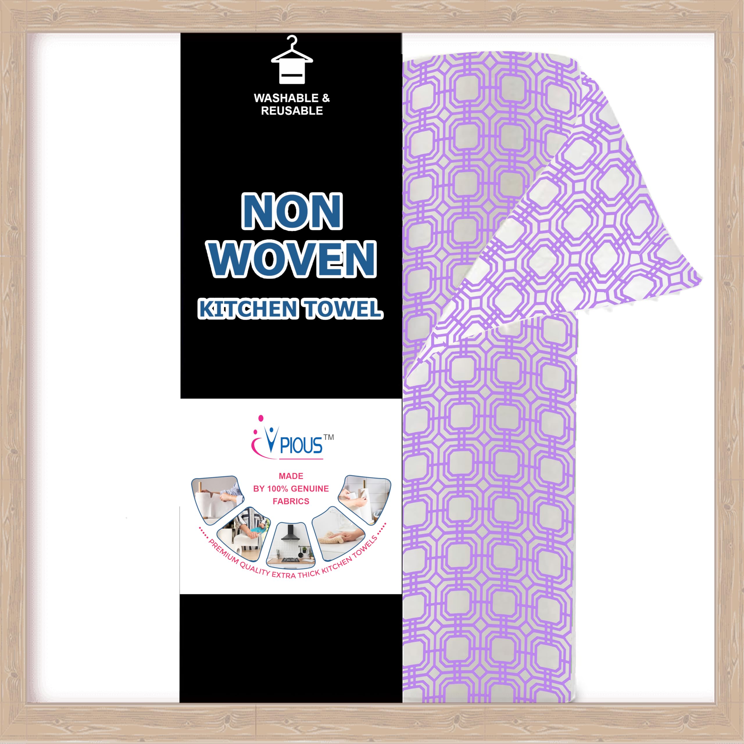 PIOUS Pack of 2 Non-woven Washable and Reusable Kitchen Towel Paper Roll For Multipurpose cleaning Wipes (140 Sheets Per Roll) (Purple)
