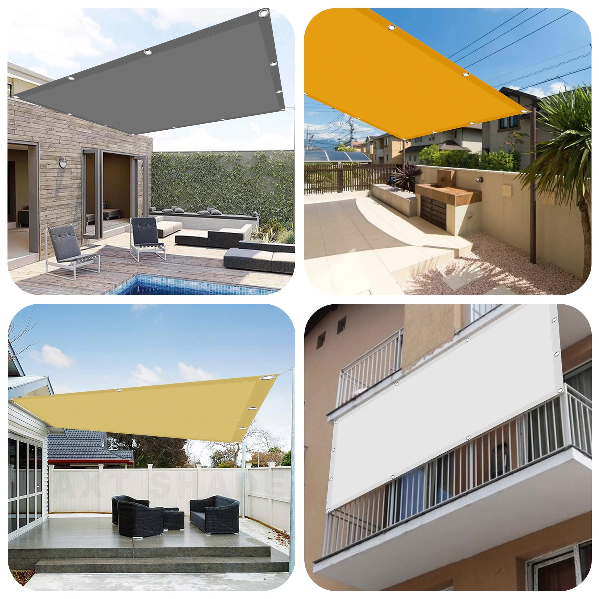 Tenda da Sole per Esterno a Caduta 150 x 200 cm Anti UV 98% Parasole Vela Tela Ombreggiante con Corde e Occhiello Balcone, La Terrazza e Il Giardino, Bianco