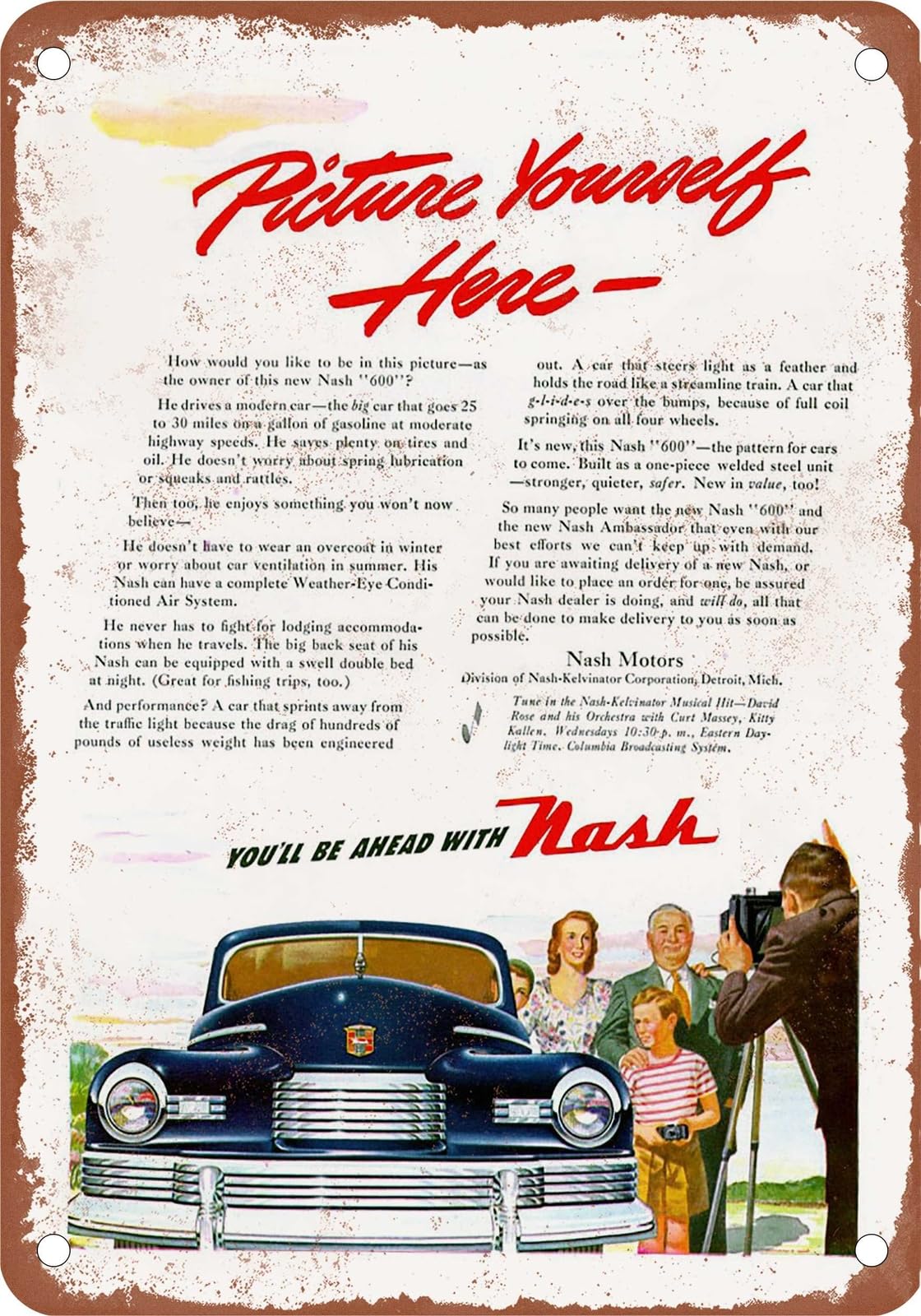 Miaomansenstore Metal Sign - 1946 Nash Vintage Ad 05 - Old Retro Rusty Look Home Decor