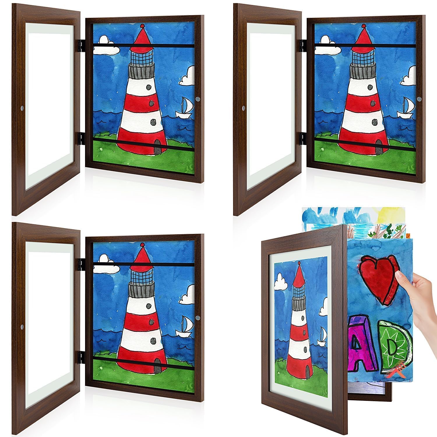 4 Pack 8.5x11 Front-Opening Kids Artwork Frames Changeable (Walnut)