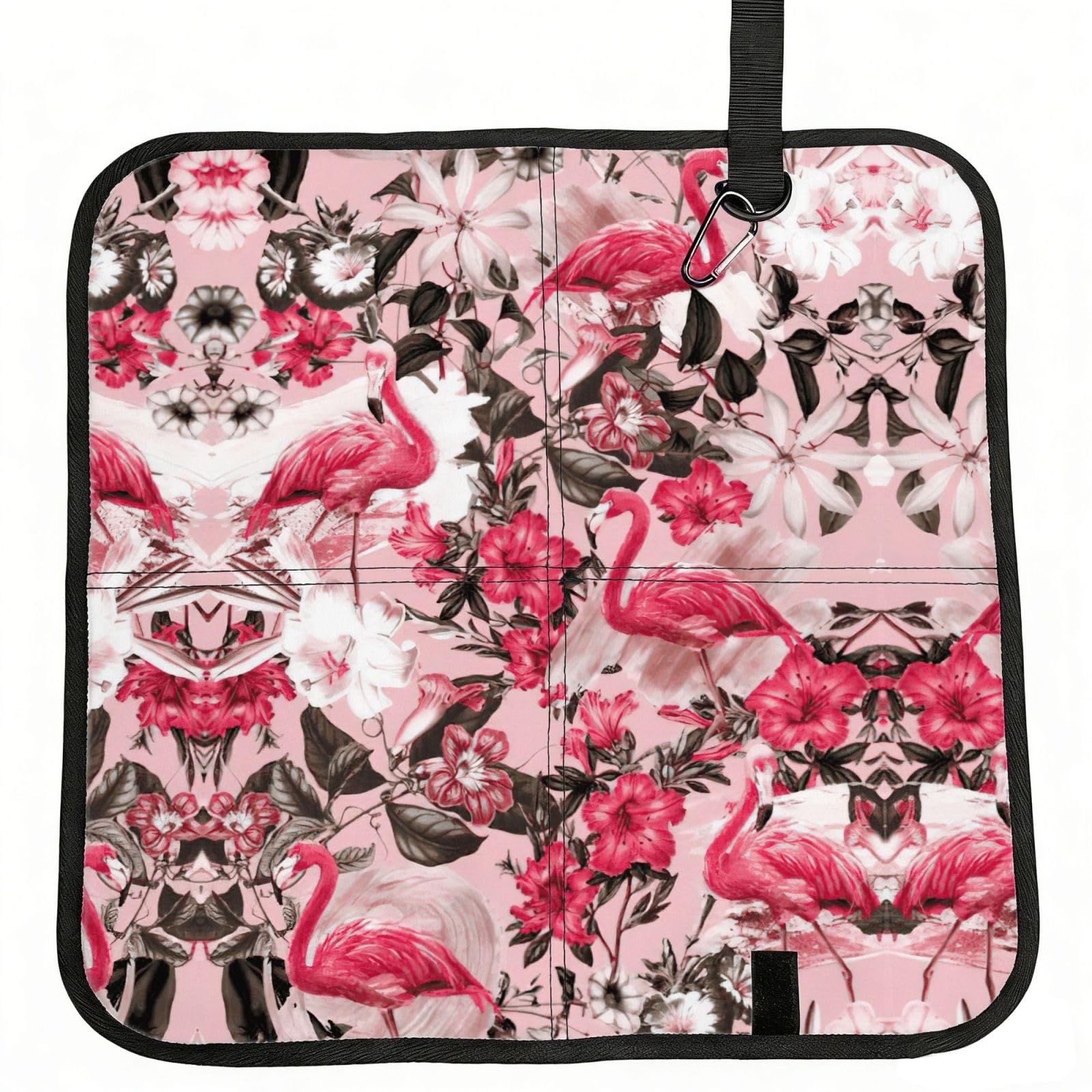 SDEGTHO Flamingo Floral Printed Printed Foldable Seat Pad with Closure, Lightweight Cushion for Airplane Travel Camping