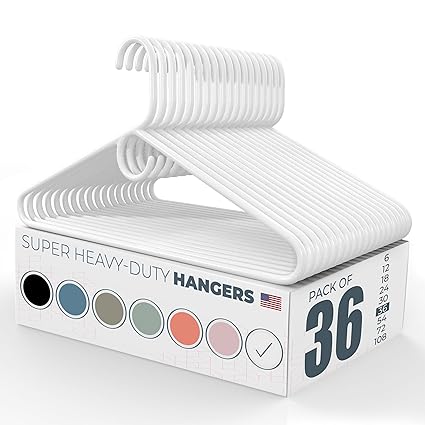 Neaties American Made White Super Heavy Duty Plastic Hangers, Plastic Clothes Hangers Ideal for Everyday Use, Clothing Standard Hangers, 36pk