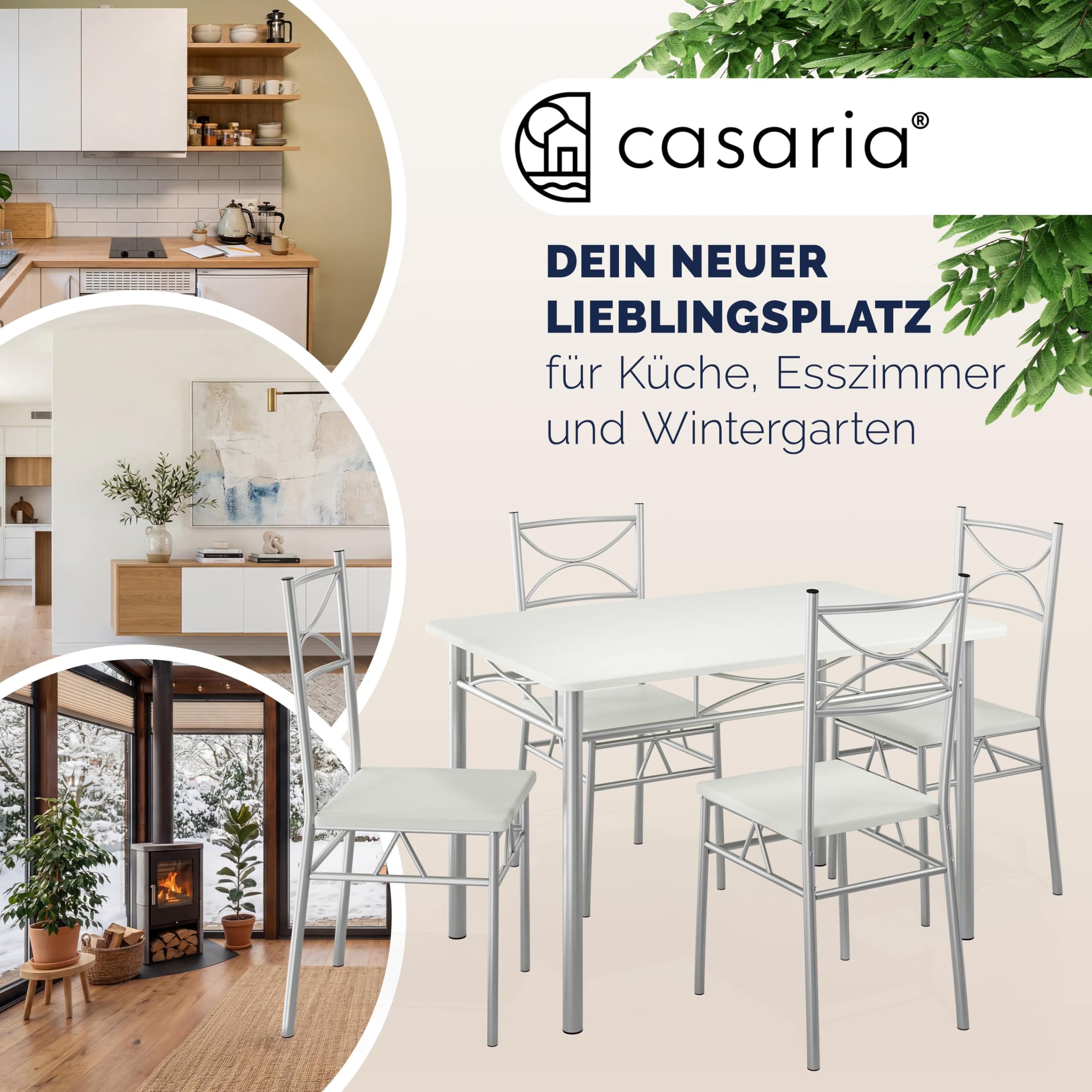 Casaria® Esstisch mit 4 Stühlen Holz 5-TLG Set Metall 110x70cm Industrial Esszimmer Küche Stühle Tisch Möbel Essgruppe Sitzgruppe Paul Weiß