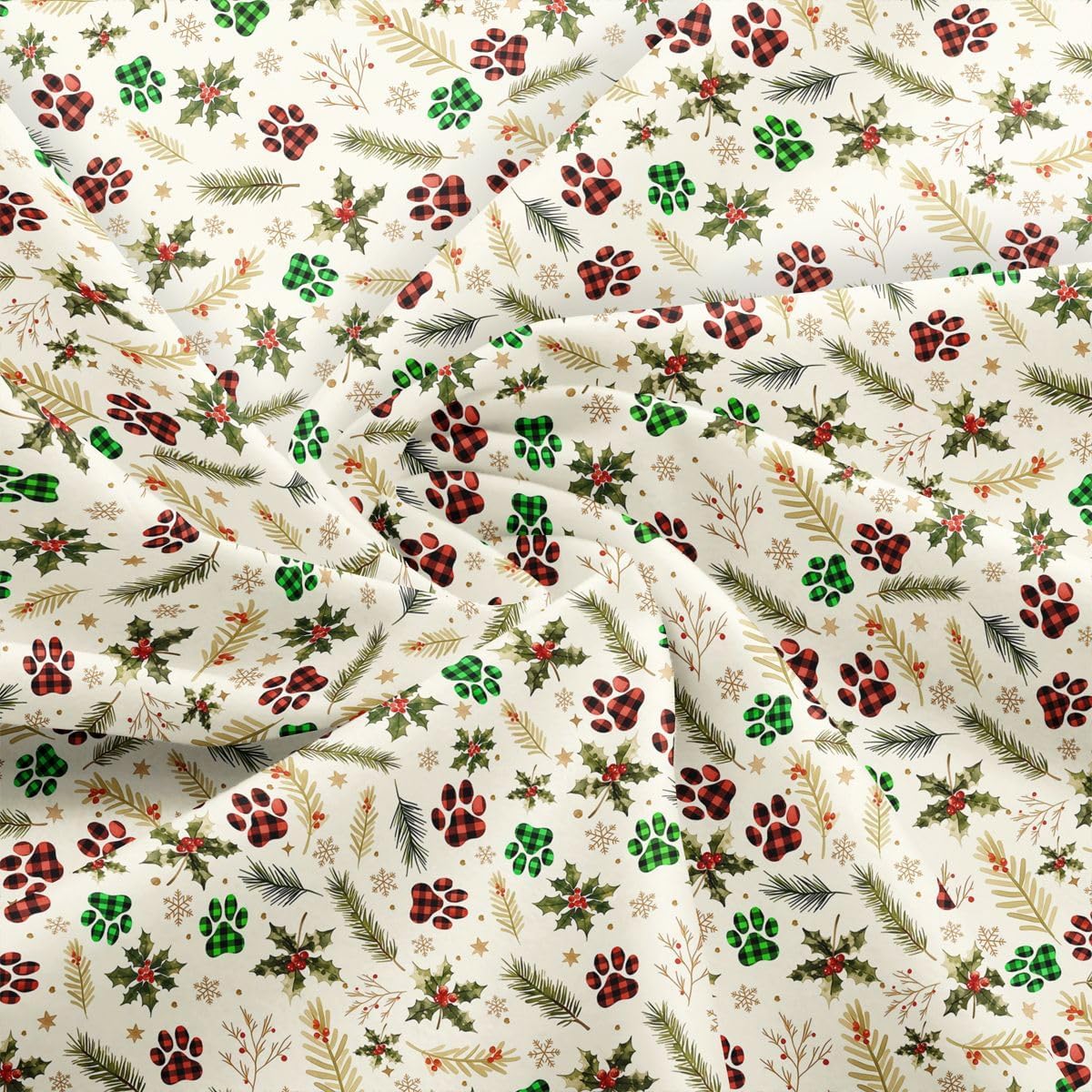 Christmas Dog Paws Craft Fabric No Stretch,1 Yard Pre-Cut,36" L x 59" W image 3
