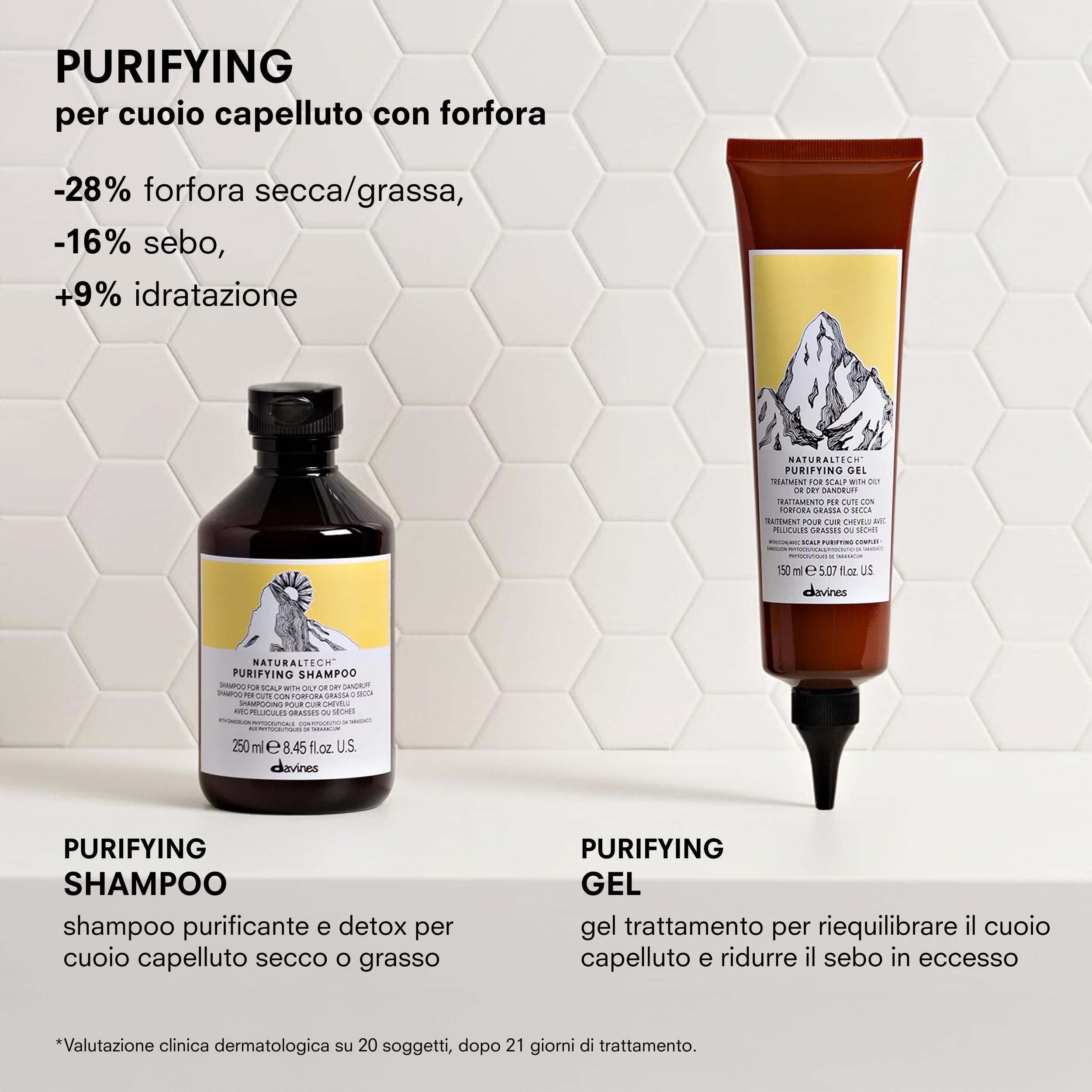 Davines PURIFYING Shampoo purificante - Per forfora grassa, secca e desquamazione della cute - Deterge e riequilibra la cute - 250 ml